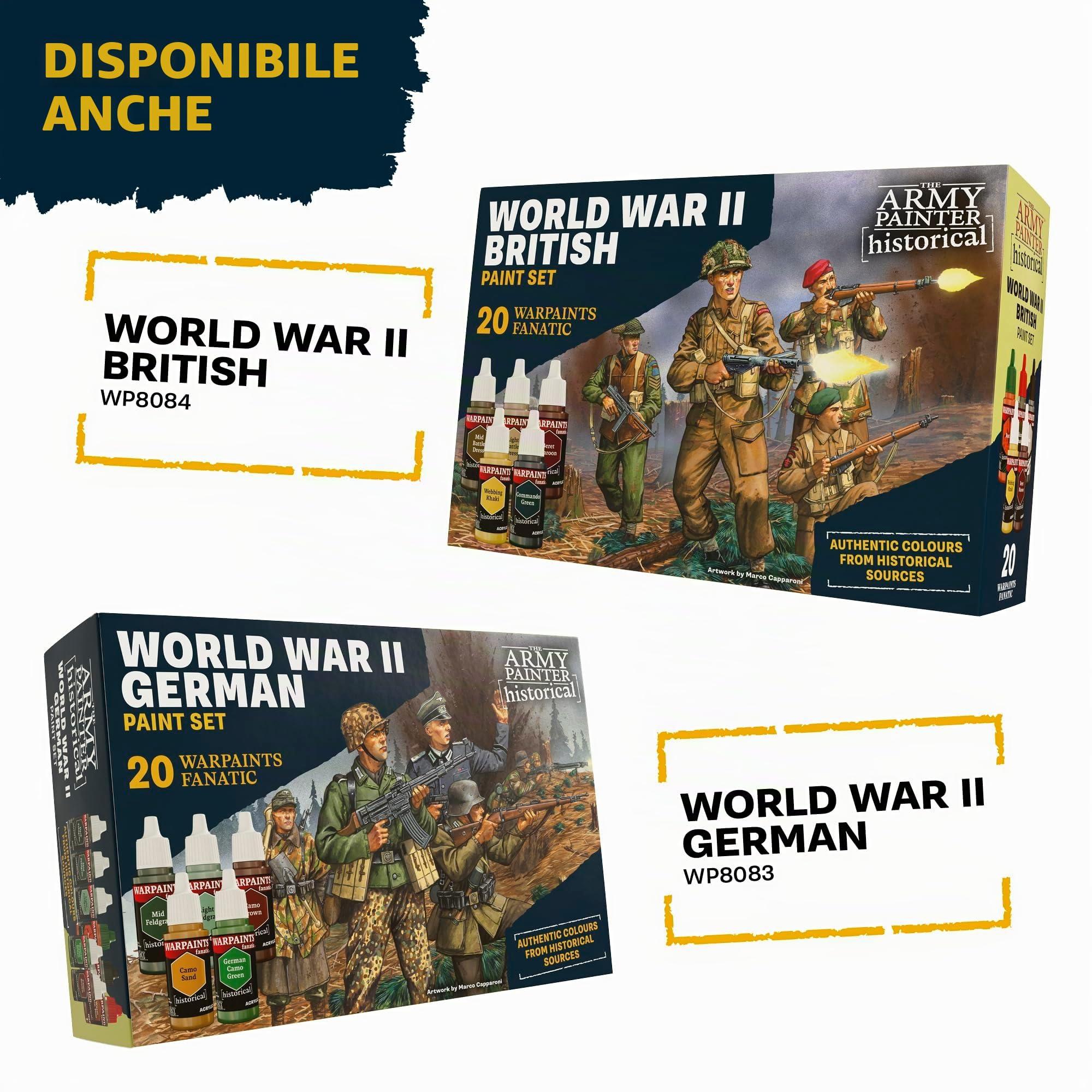 The Army Painter, Historical WWII American Paint Set Combo, 20 x 18 ml | 14 acrilici, 4 wash, 1 effetto, 1 metallico e 1 pennello, per miniature delle forze americane WWII