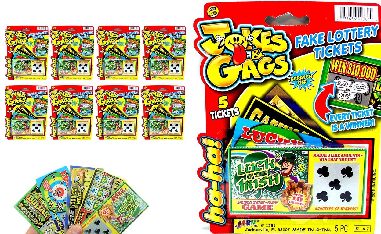 JA-RU Fake Lottery Tickets Pranks for Kids and Adults (8 Pack, 5 Tickets Each) Realistic Scratch Off Cards. Office Pranks & Gag Gift Box. Casino Theme Party Decorations. 1381-8A