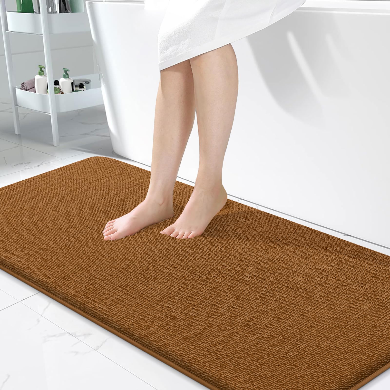 OLANLY Memory Foam Bathroom Runner Rugs 47x24, Absorbent Long Mat, Ochre