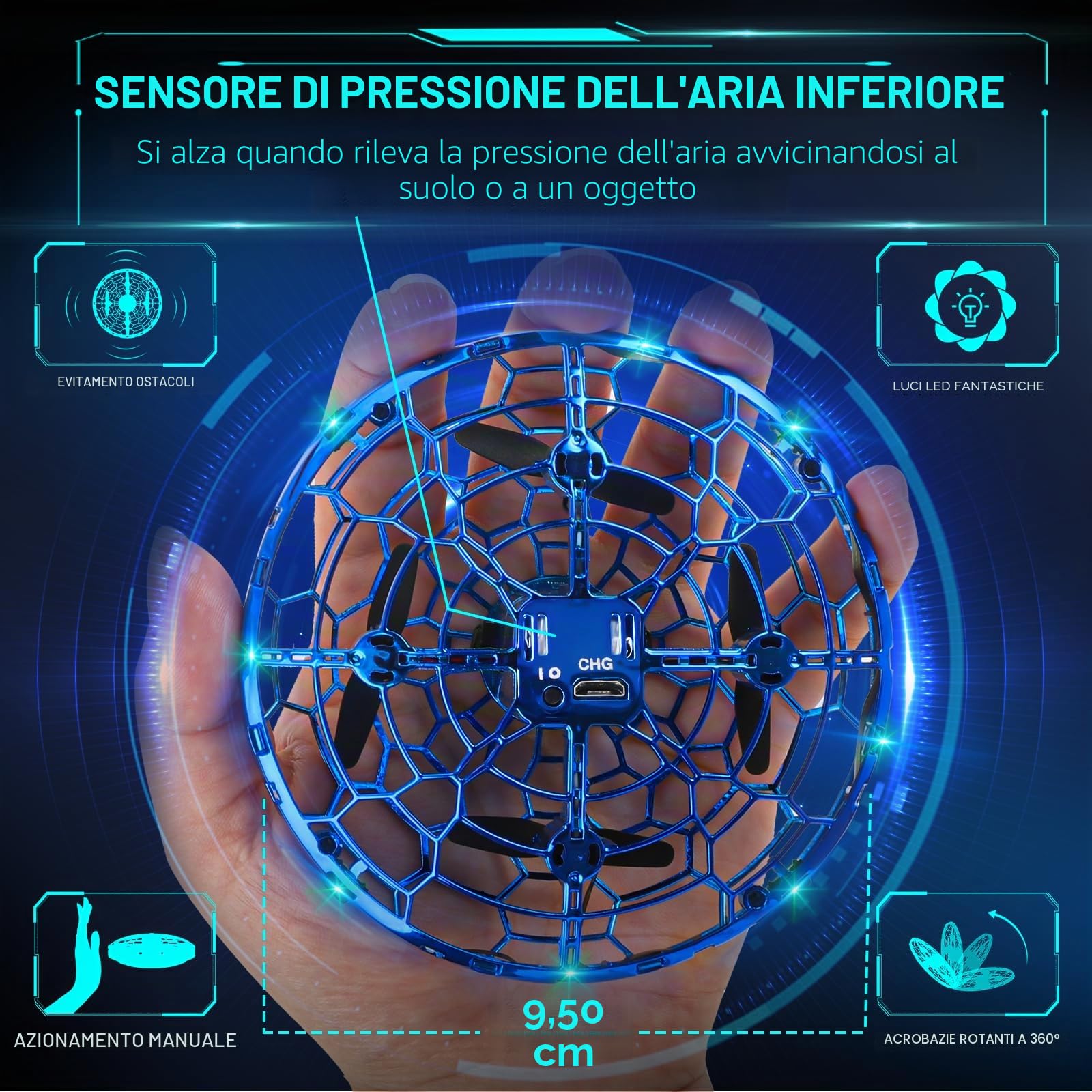 semai Mini Drone UFO palla volante, giocattolo volante, controllato a mano, rotante a 360° con effetto hover, con luce LED, regali per interni ed esterni, per bambini, ragazzi, ragazze, 6, 7, 8, 9, 10
