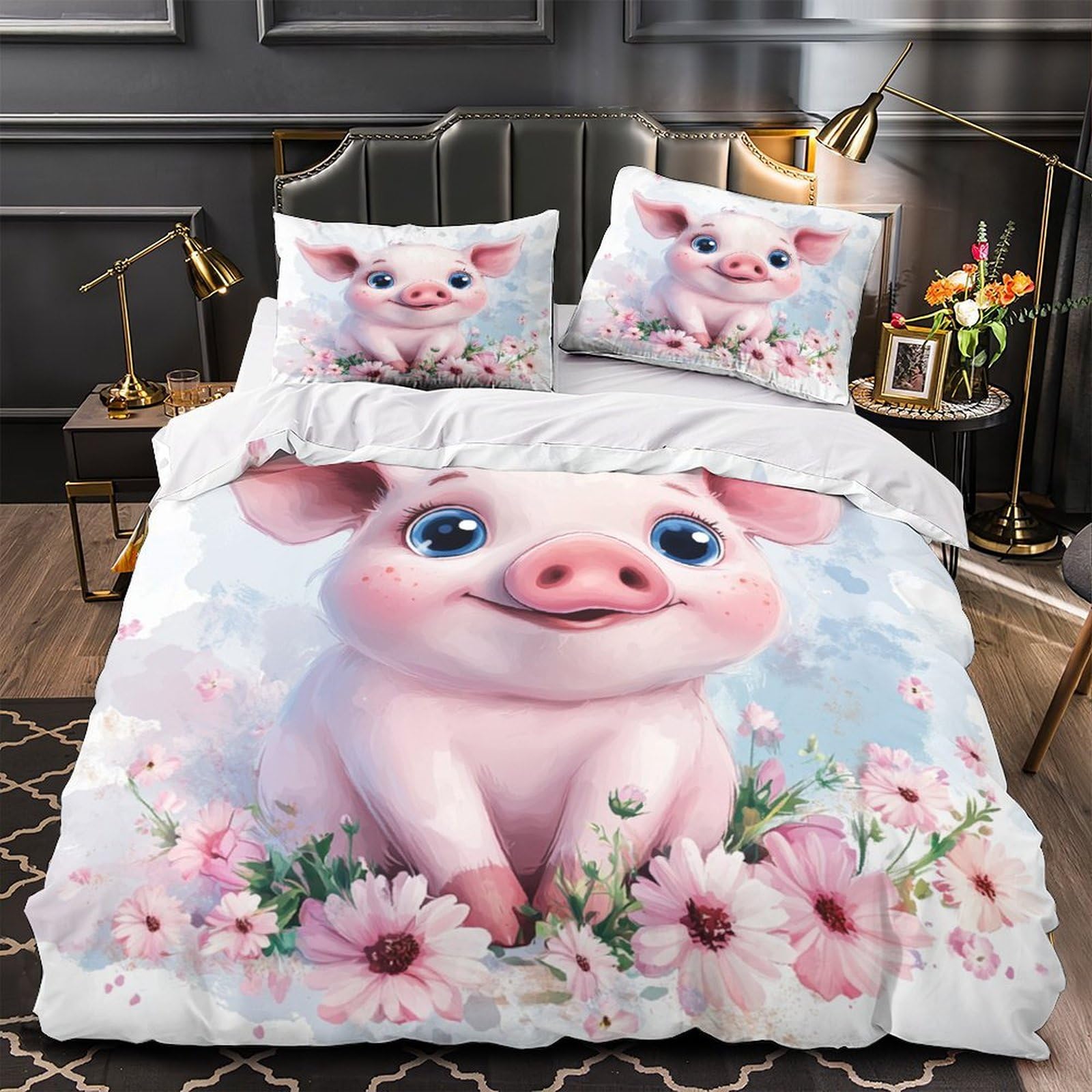 Drap de couette cochon 3D respirant pour une chambre familiale gaie et accueillante