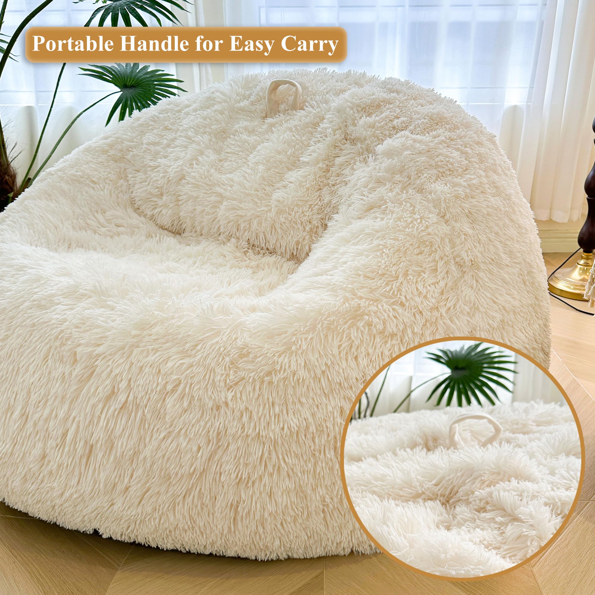 XeGe Housse de pouf géant et moelleux de 1,5 m (sans remplissage), en fausse fourrure ultra douce en fausse fourrure pour animaux en peluche, taille XL, pour salon, chambre à coucher, décoration