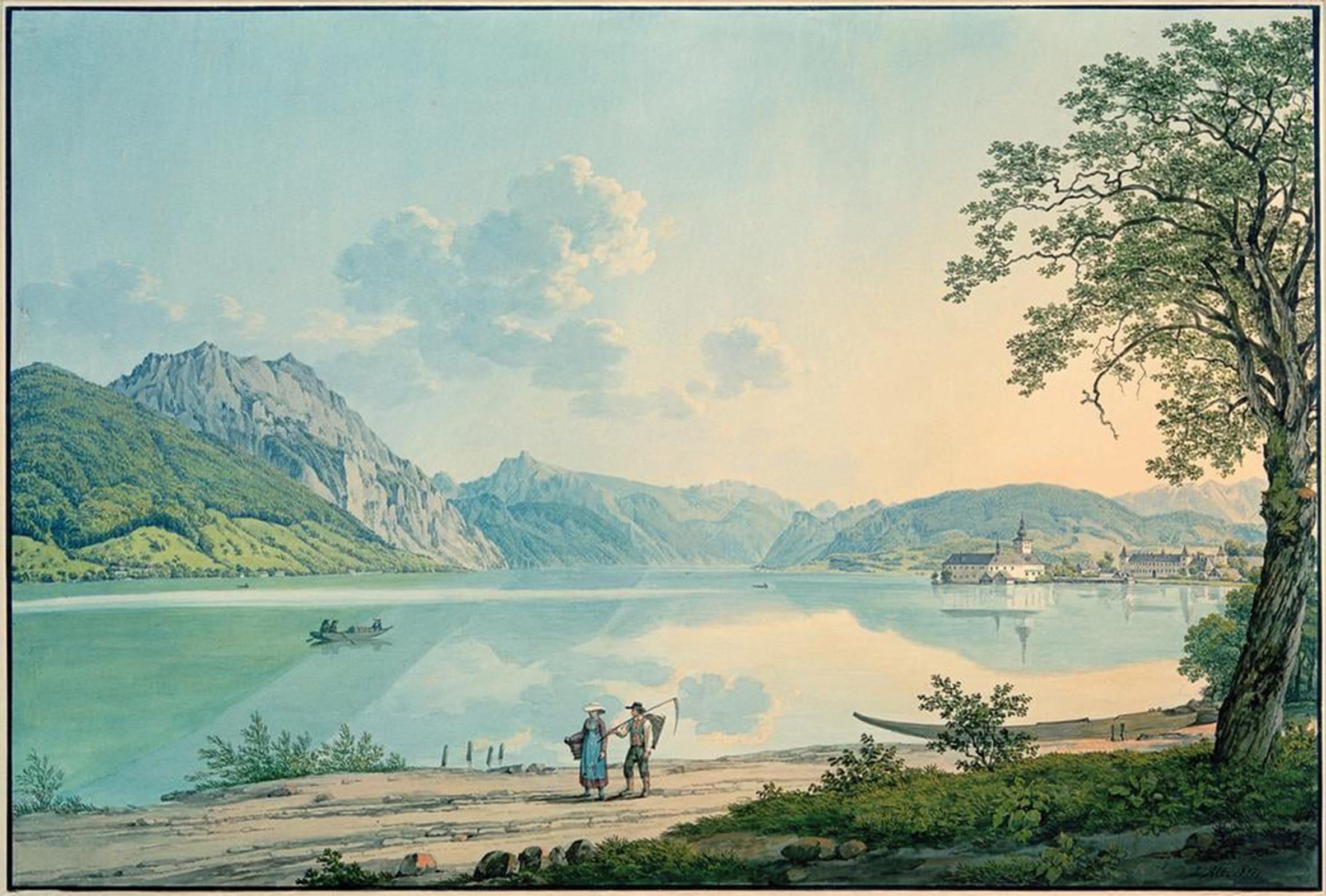 SERENDIPITP Retro Picture Poster Wall Art Pictures Painting the Traunsee by Jakob Alt Wall Art Canvas Print for Wall Decor 60x90cm