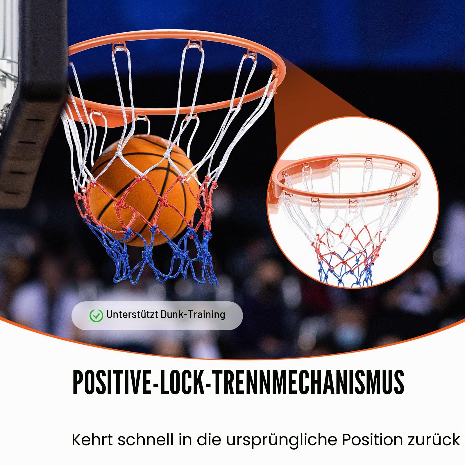 VEVOR Basketball-Felge, an der Wandtür montierter Basketballkorb, robuster Q235-Basketball-Flex-Rand-Torersatz mit Netz, Standard-18-Zoll-Hänge-Basketballkorb für den Innen- und Außenbereich für Kinde