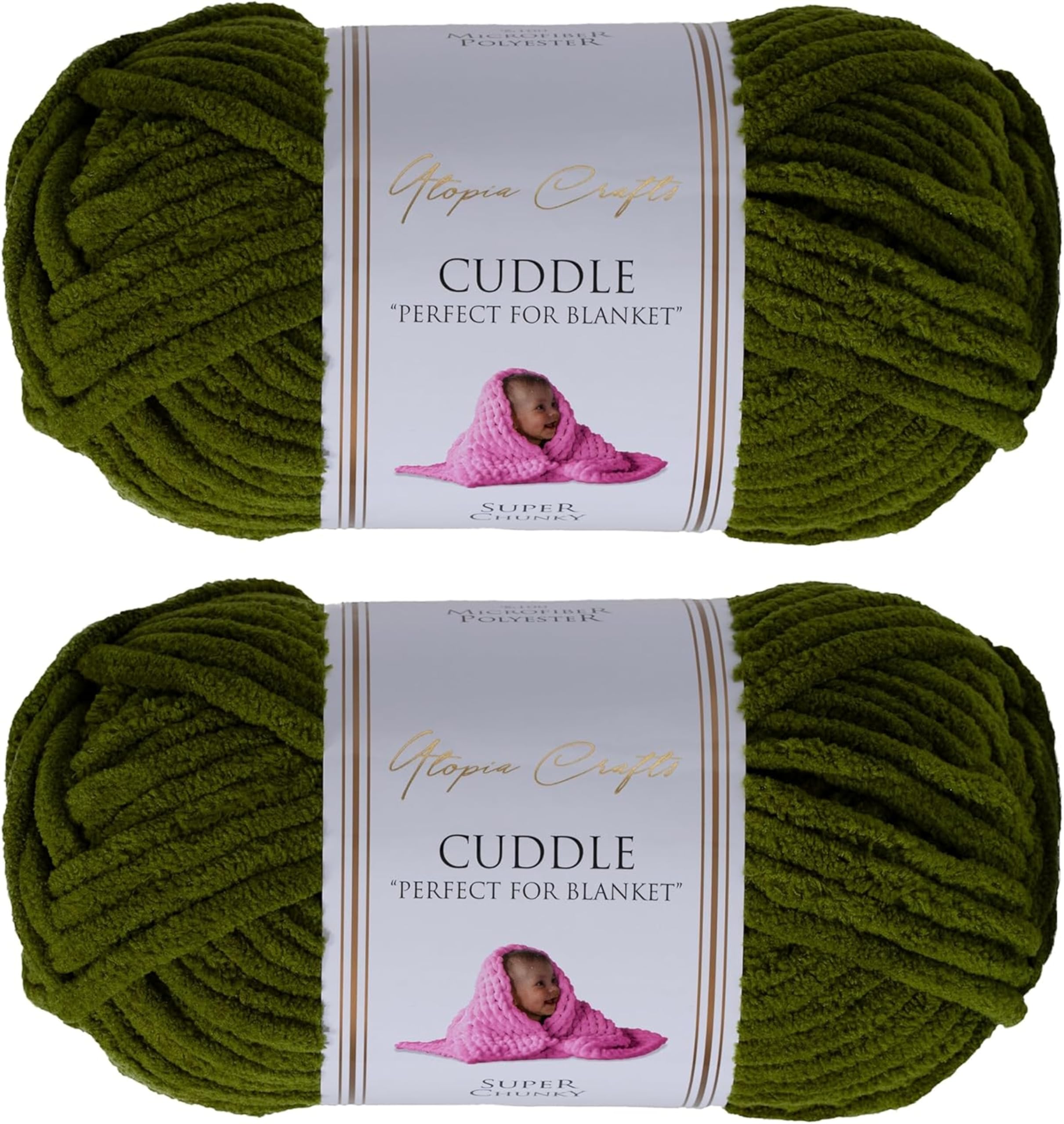 Utopia Crafts Cuddle Super Chunky Chenille Soft Yarn for Knitting and Crochet, 2X 100g - 60m (Olive Green)