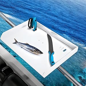 Pontoon Boat Fillet Table, Boat Cutting Board Bait Table Perfect Fish Cutting Station, Easy Installation and Secure Locking System, for Pole Less Than 2 inches Ship Guardrail