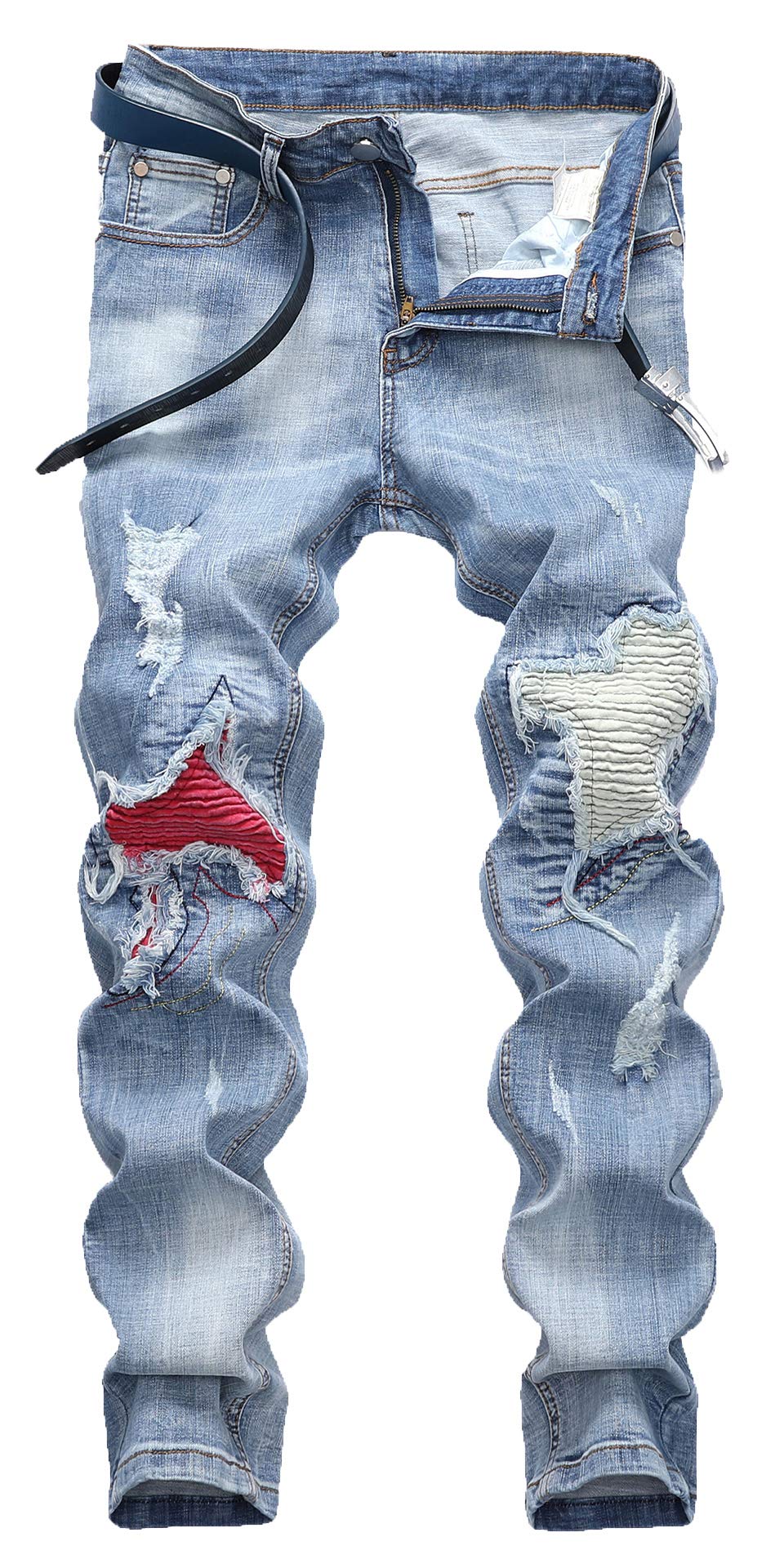 Men's Ripped Straight Slim Moto Biker Jeans