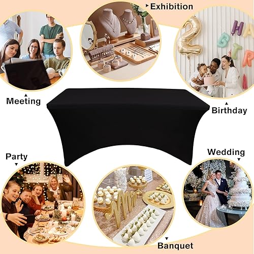 Miniatura 7 de SAJOO Fundas de mesa de elastano, 5 pies, 1 unidad, mantel rectangular elástico ajustable, color blanco, resistente a las arrugas, mantel de patio