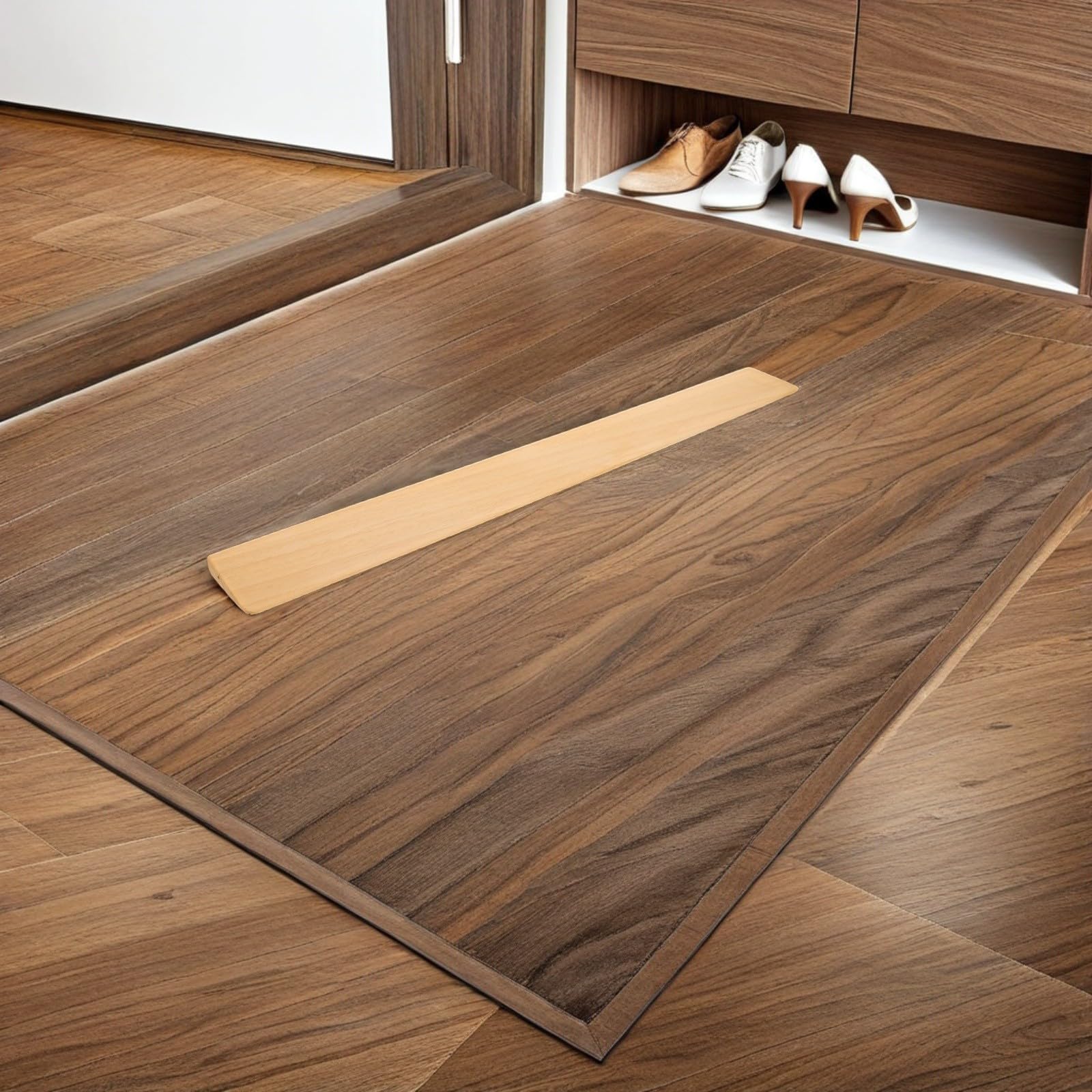 FRCOLOR 2 Piezas Rampa para Silla de Ruedas de Madera Portátil Superficie Pulida para Umbrales y Escalones Hogar, Adecuado para Marcos de Puertas y Movilidad