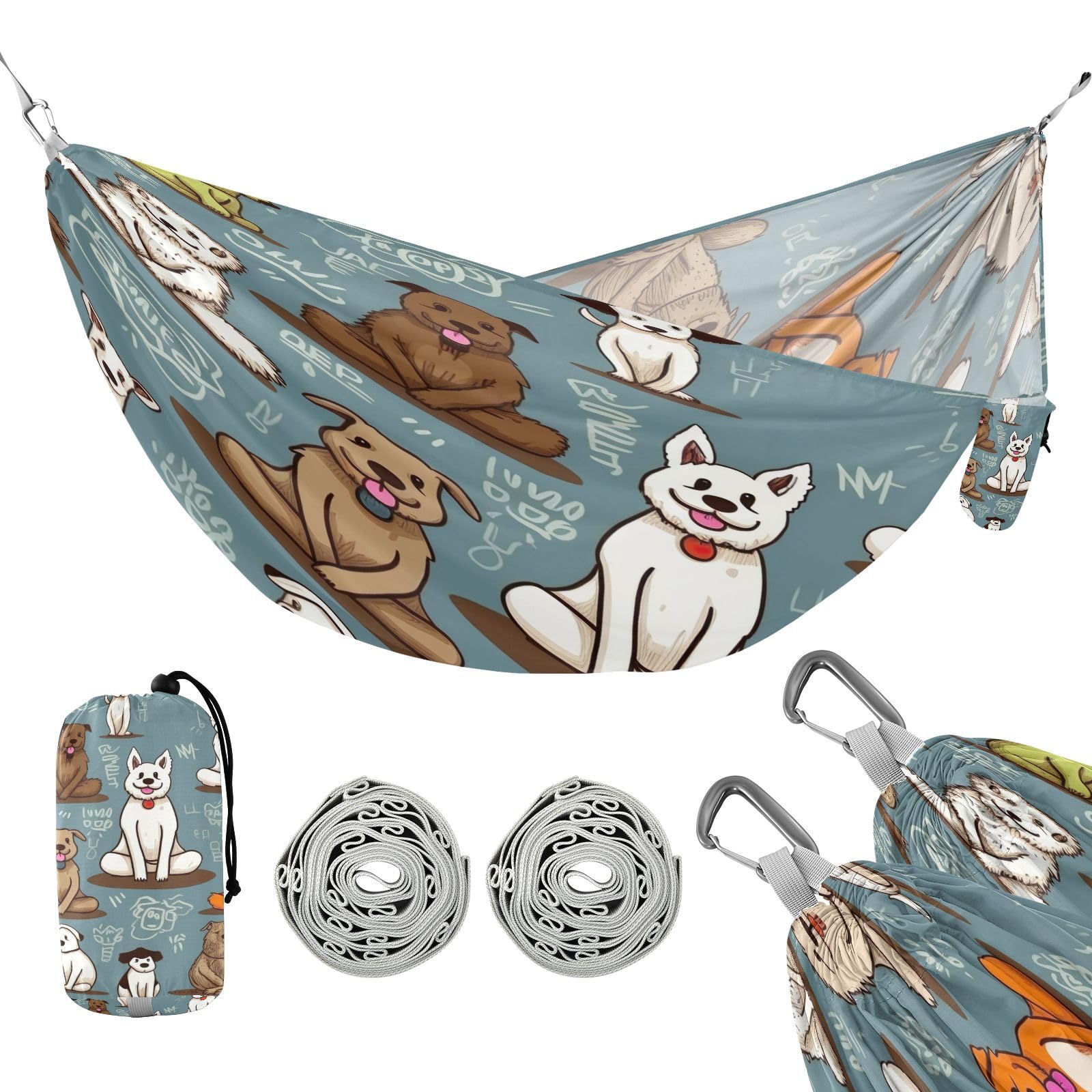SDMKA Dog Yoga Doodle Camping Hammock, 330 lbs with 2 Tree Straps, Carry Bag, Single Portable Hammock for Outdoor/Indoor, Hiking, Beach, Backpacking, Travel