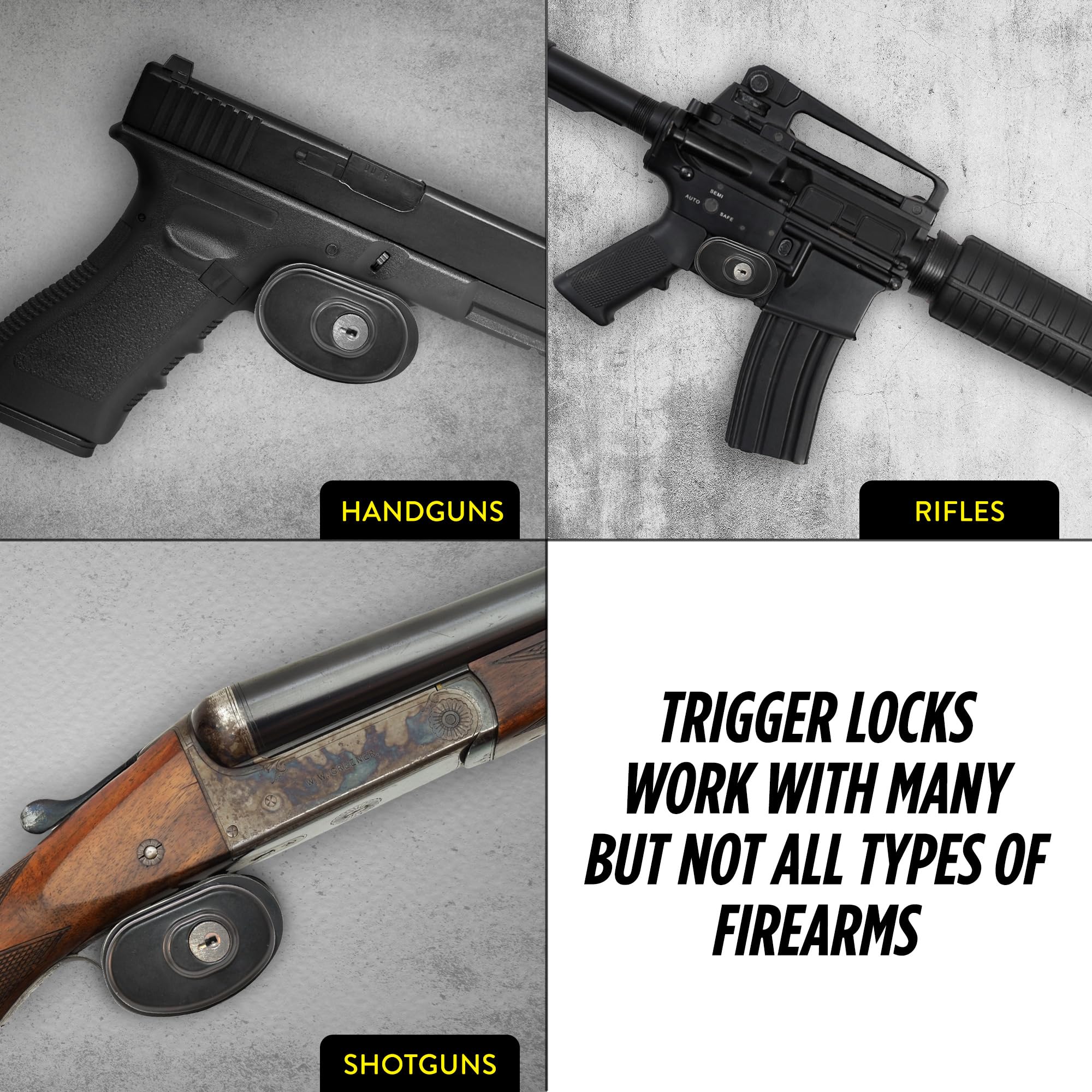 Guard Dog Security Trigger Lock, Gun Lock with Key, Adjustable Ratchet Mechanism, Easy-to-Attach Gun Locks with Protective Rubber Pads for Pistols, Rifles, & Shotguns (Black 3 Pack)