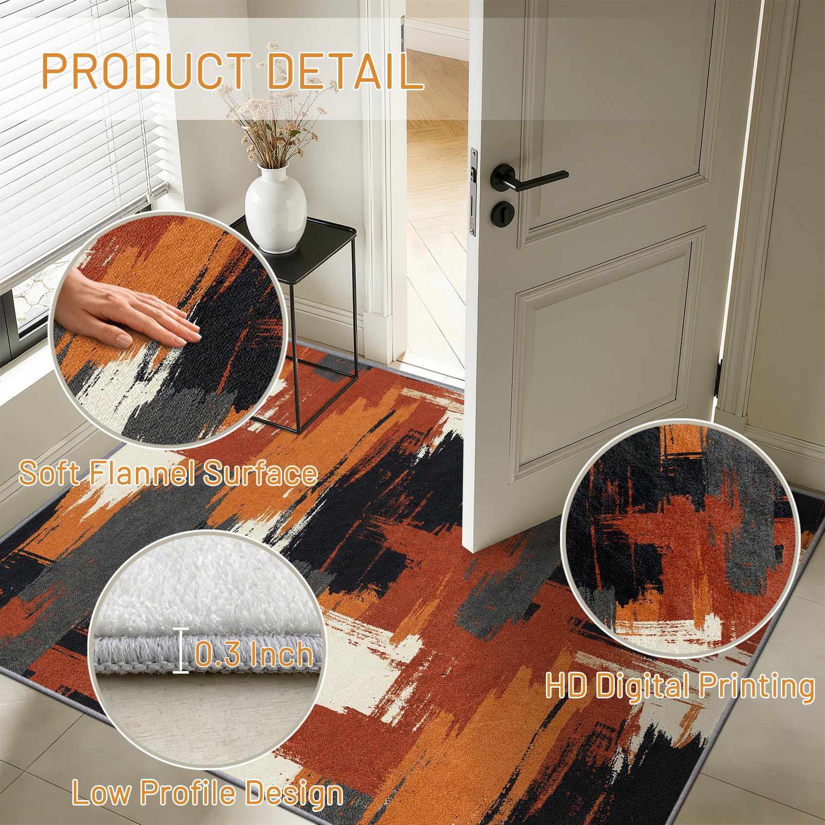 Teppich Terrakotta Abstrakt - Teppiche Wohnzimmer Schlafzimmer Beige Orange, Großer Teppich Vintage Graffiti, Weich Kurzflor & Waschbar & rutschfest Wohnzimmerteppich 200x300 cm