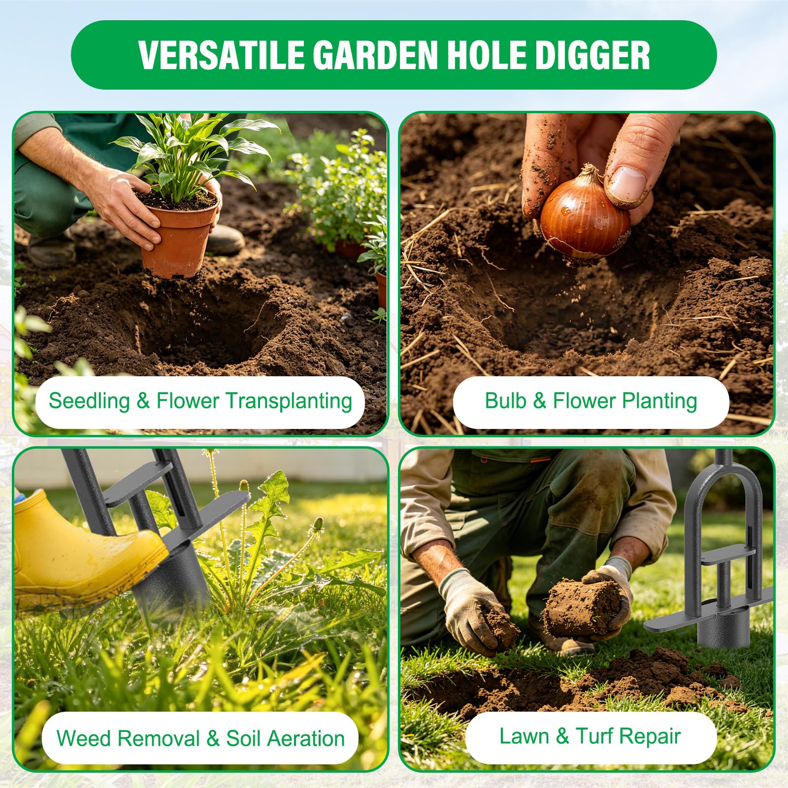 Gardena narzędzie do sadzenia cebul, narzędzia ogrodowe z miękkim gumowym uchwytem 84,5 cm, metalowy sadzarka do cebuli, pomoc do sadzenia narcyzy, trawników, tulipanów, irysów, narcyzy
