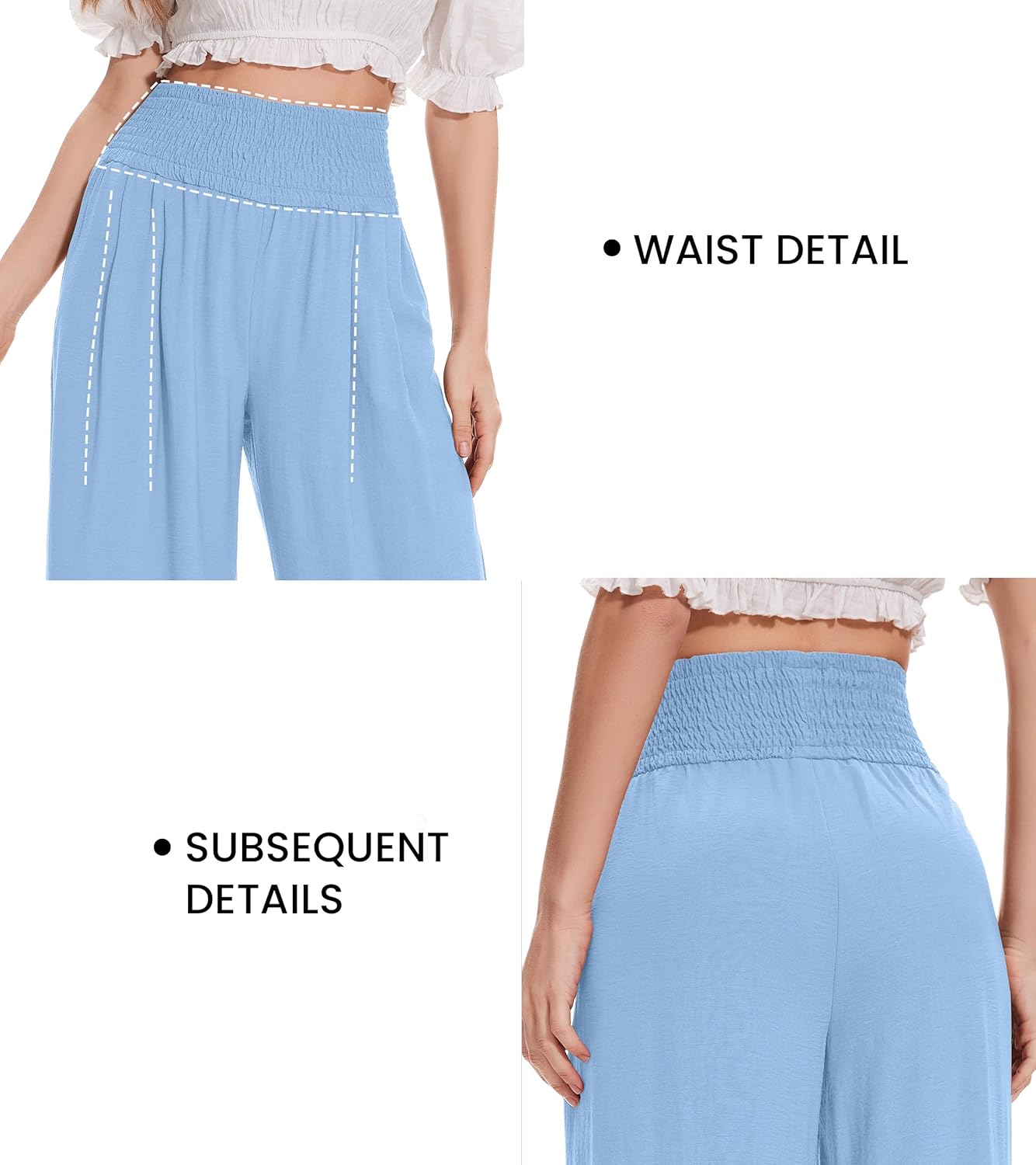 FUNYYZO Womens Palazzo Pants Elastic Waisted Pull On Beach Trousers Casual Wide Leg Long Lounge 2026 Summer Vacation - Image 3