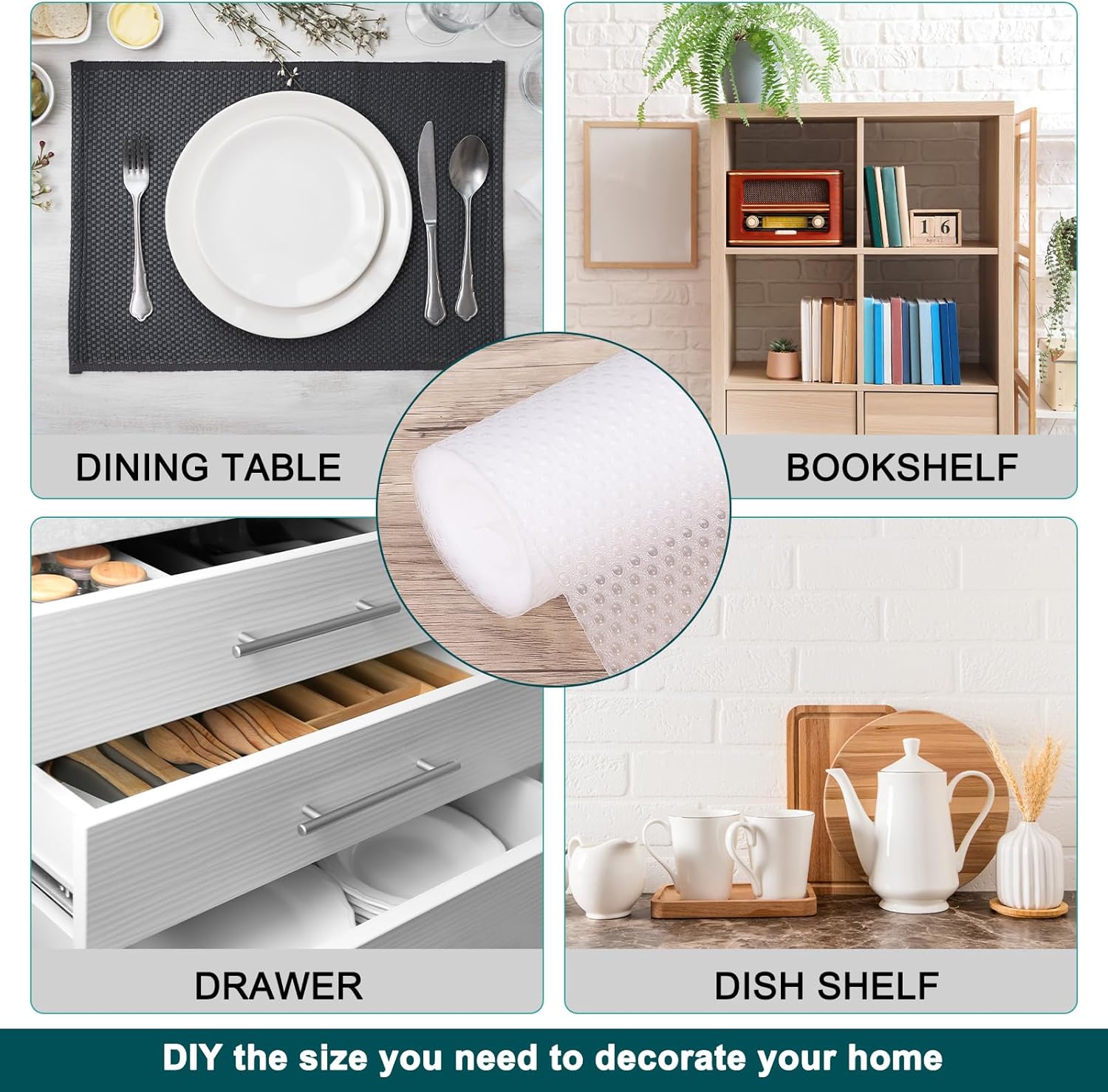 HARFINGTON Shelf Liner 24" x 10ft EVA Non-Slip Drawer Mats Waterproof Circular Mesh Texture Liner for Kitchen Cabinets Cupboard Refrigerator Shelves, Clear