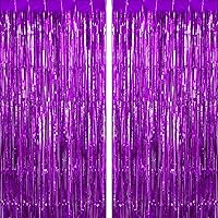 Vista 1 de Paquete de 2 cortinas de flecos morados, cortinas de flecos de papel de aluminio, serpentinas de puerta para cumpleaños, boda, despedida de soltera