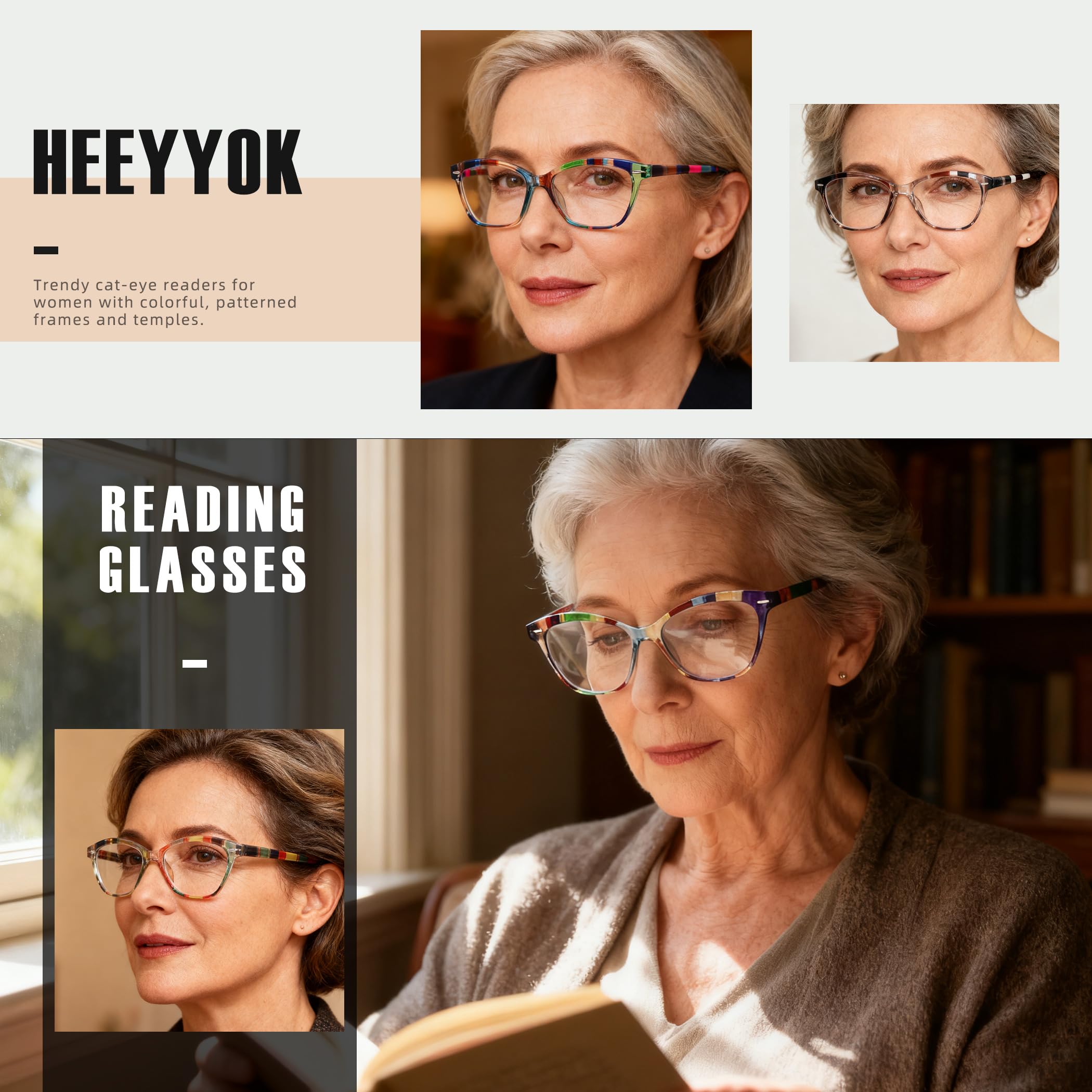 HEEYYOK Un Paquet de 4 Lunettes de Lecture pour Homme et Femme,Lunettes Loupe Leger Durable,Branches a Ressort Confortable,De Couleurs melangees