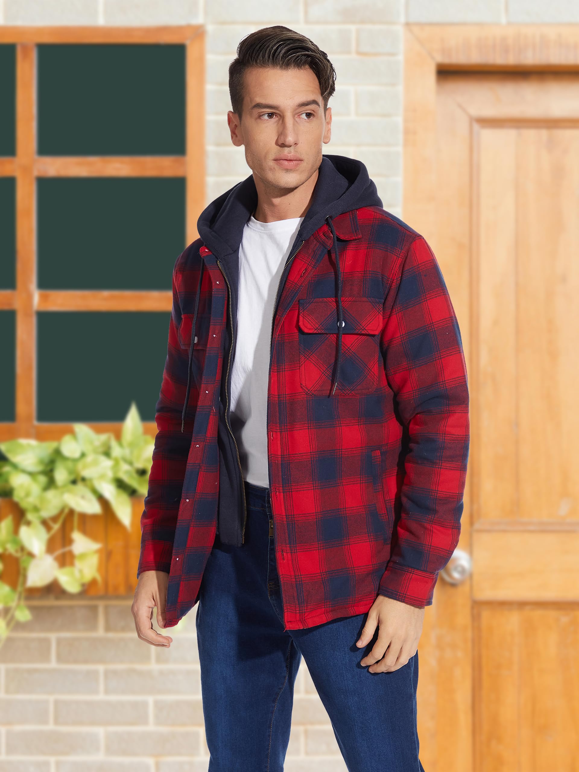 TACVASEN Giacca Camicia da Uomo Jacket Casual con Cappuccio Staccabile