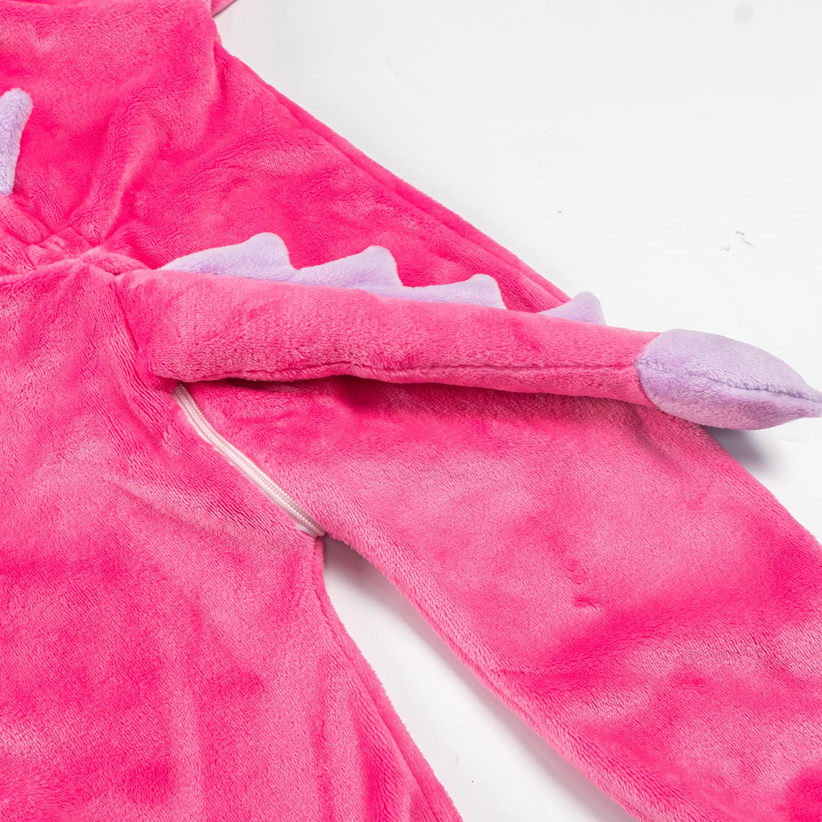 LOLANTA Costume da Dinosauro per Bambino Unisex, Costume da Animale con Cappuccio per Bambino, Tuta Sindacale in Flanella, Rosa, 2-3 anni