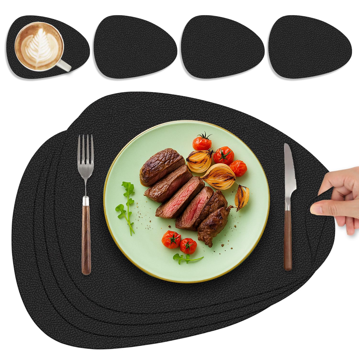 Tischsets Abwaschbar und Untersetzer, Oval Platzset Leder Platzdeckchen Abwaschbar Doppelseitigen Tischsets Umkehrbares Tischset rutschfest Lederoptik