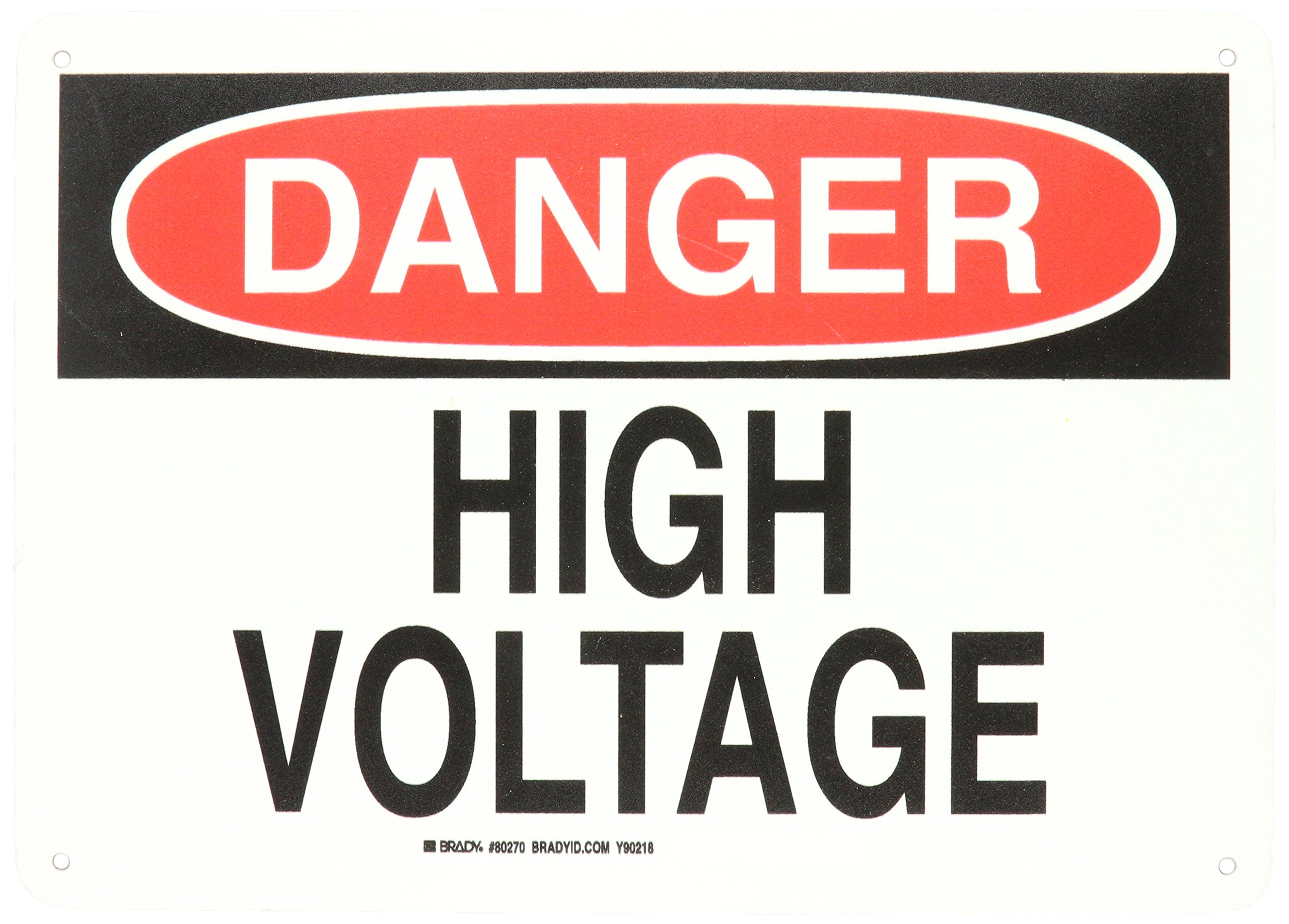 Brady 80270 Glow-in-the-dark plástico Electrical Hazard Sign, 10 "x 14", leyenda"alto voltaje"