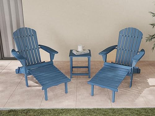 Miniatura 2 de Juego de 2 sillas Adirondack plegables de madera para exteriores con otomana retráctil, respaldo y tabla de asiento premontados, silla de patio de