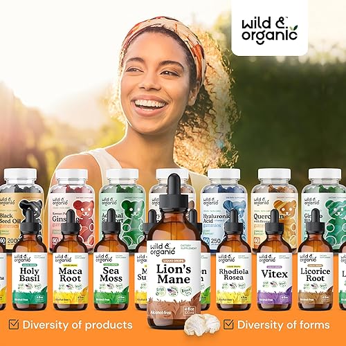 Miniatura 8 de Wild & Organic Gotas líquidas de melena de leones - Apoyo para el cerebro y la concentración - Suplemento de hongo melena de león - Gotas de hongo
