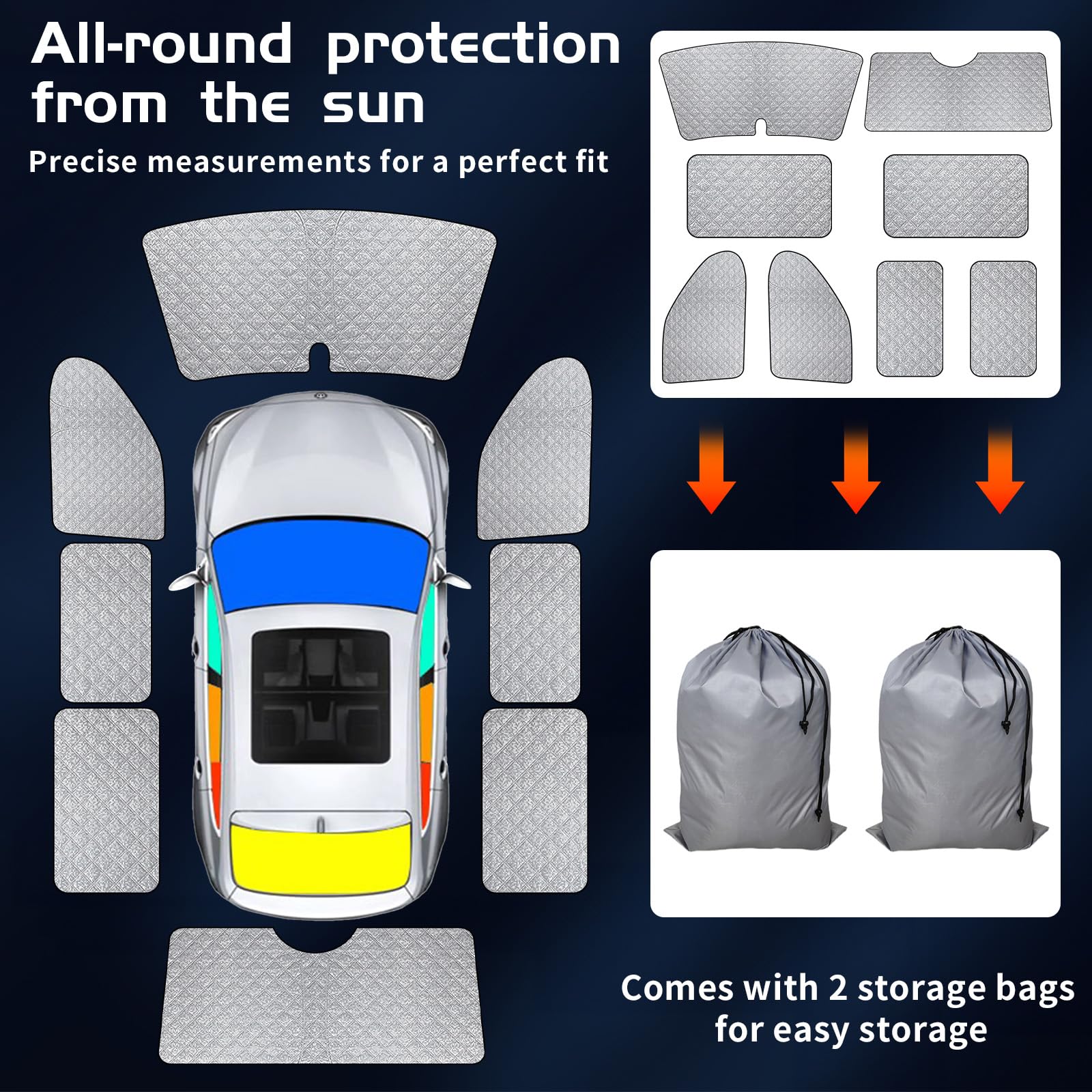 Parasol Coche Delantero Plegable para VW T5/T6 - Set de 8 Piezas, Protección Solar Multicapa, Resistente a Desgarros, Fácil de Instalar, Versátil, con Bolsa de Almacenamiento