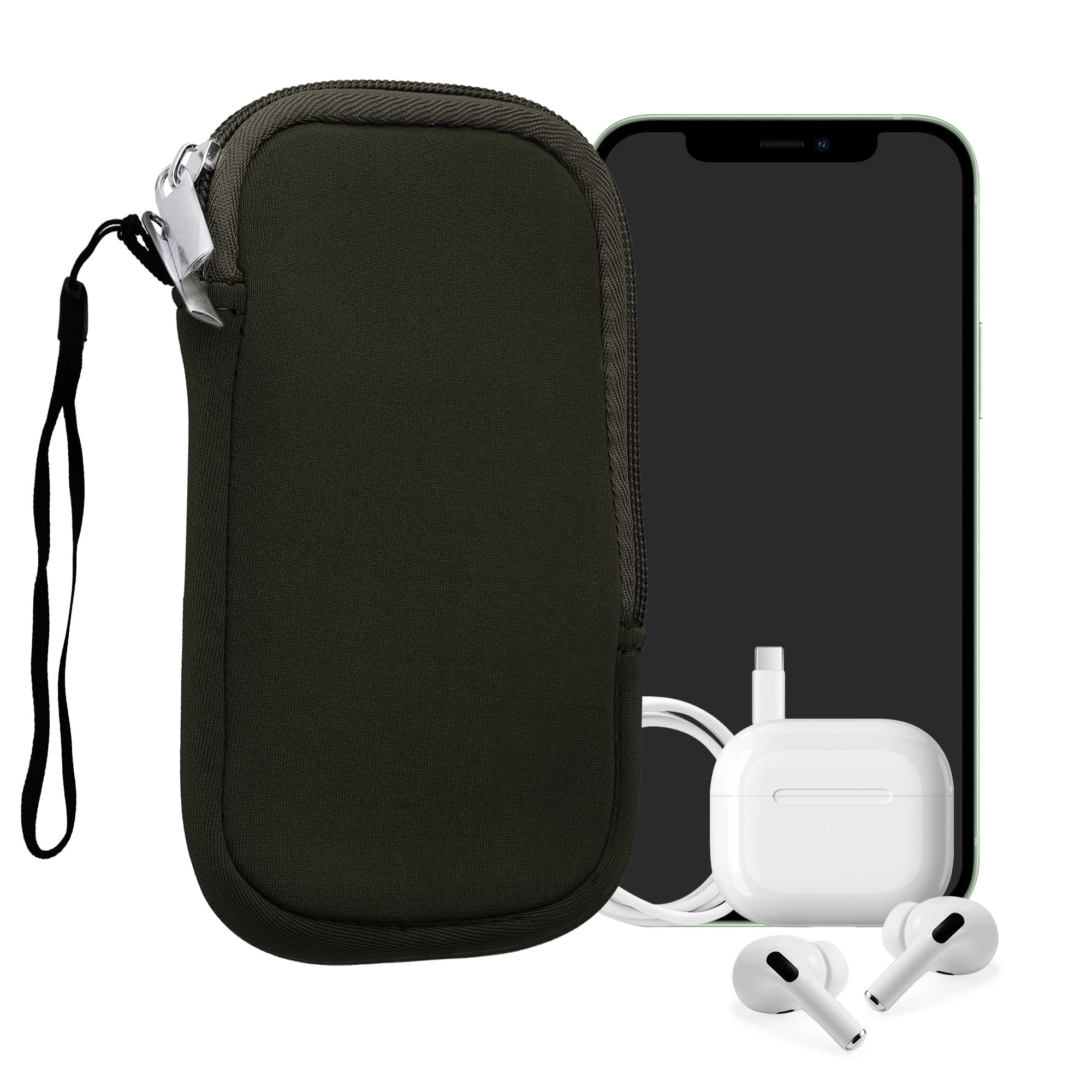 kwmobile Universal Phone Pouch Size XXL - 7" - Neoprene Smartphone Pouch with Zip - Water-Repellent Mobile Phone Case - Sleeve in Dark Green