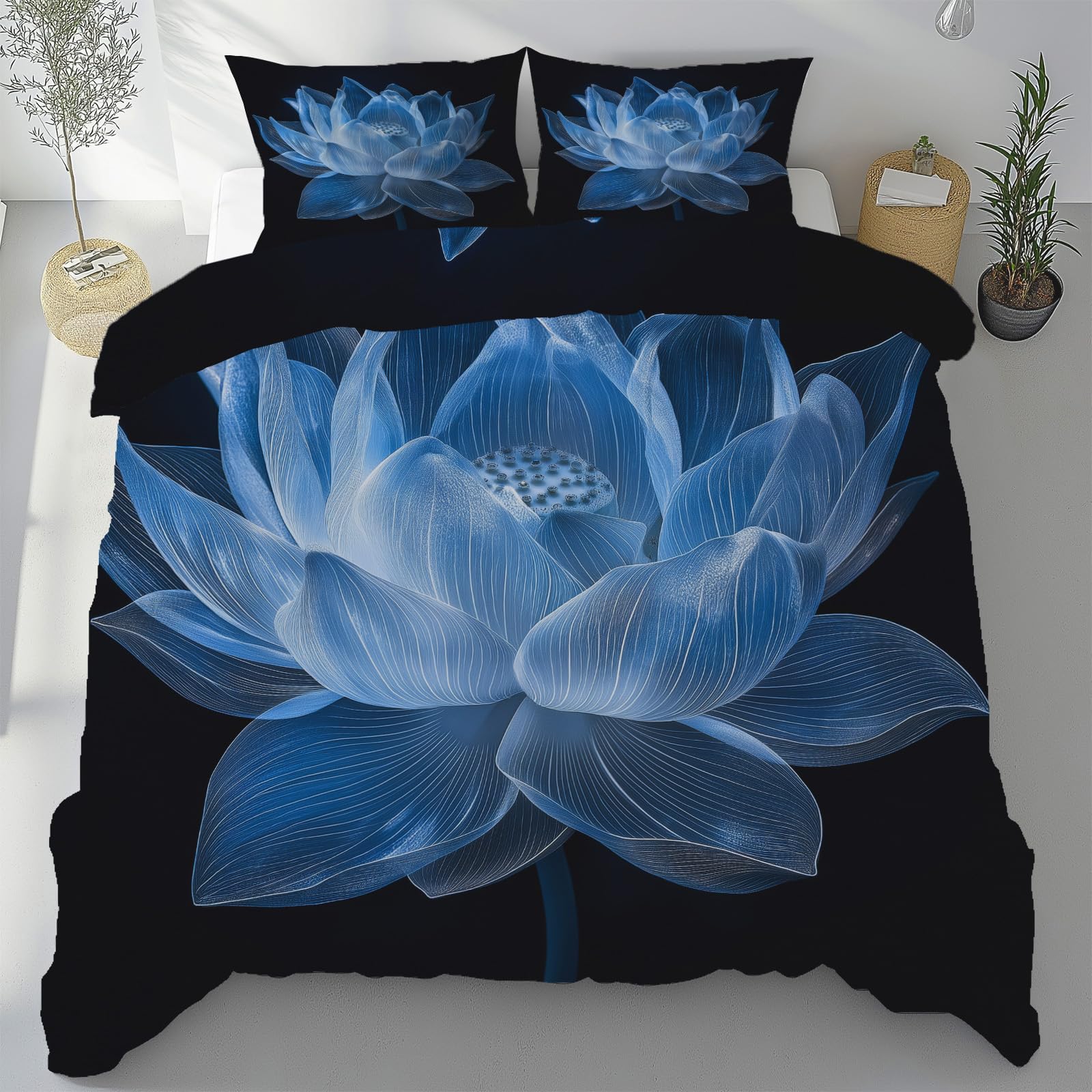 Housse de couette lotus pour chambre minimaliste parure de lit 2 personnes