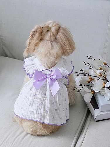 Miniatura 5 de QWINEE Vestido con estampado de corazón para perro y gato, decoración de lazo, lindo vestido para perro, falda tutú para cachorro, Chihuahua, Teddy