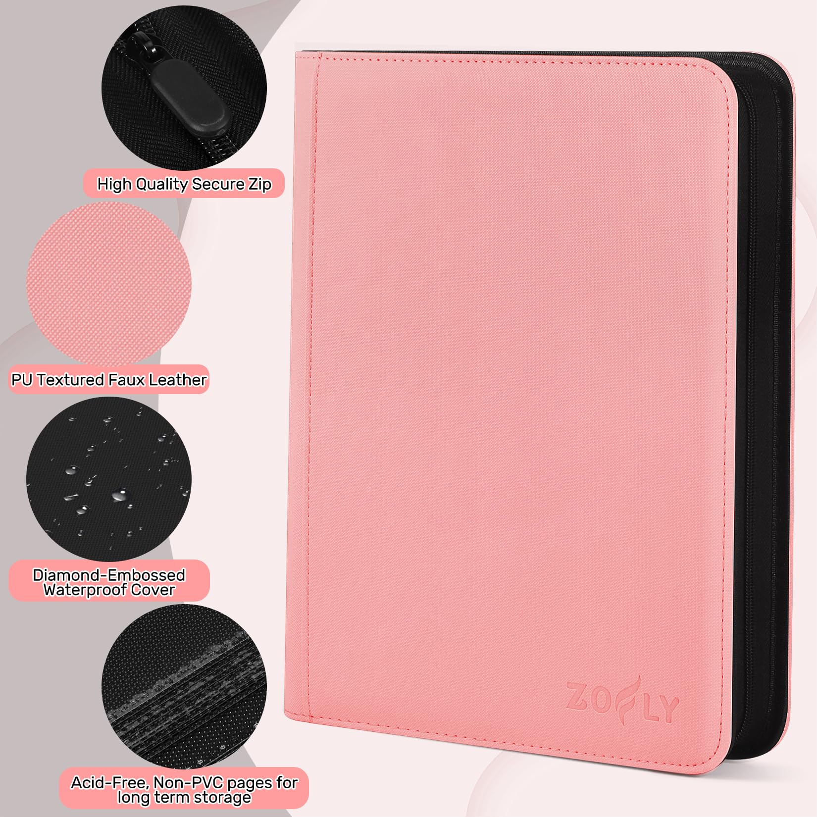 Carpeta de tarjetas de 16 bolsillos, carpeta de tarjetas coleccionables con cremallera para 1024 tarjetas, álbum de almacenamiento de tarjetas de carga lateral de doble cara, protector de tarjetas sin