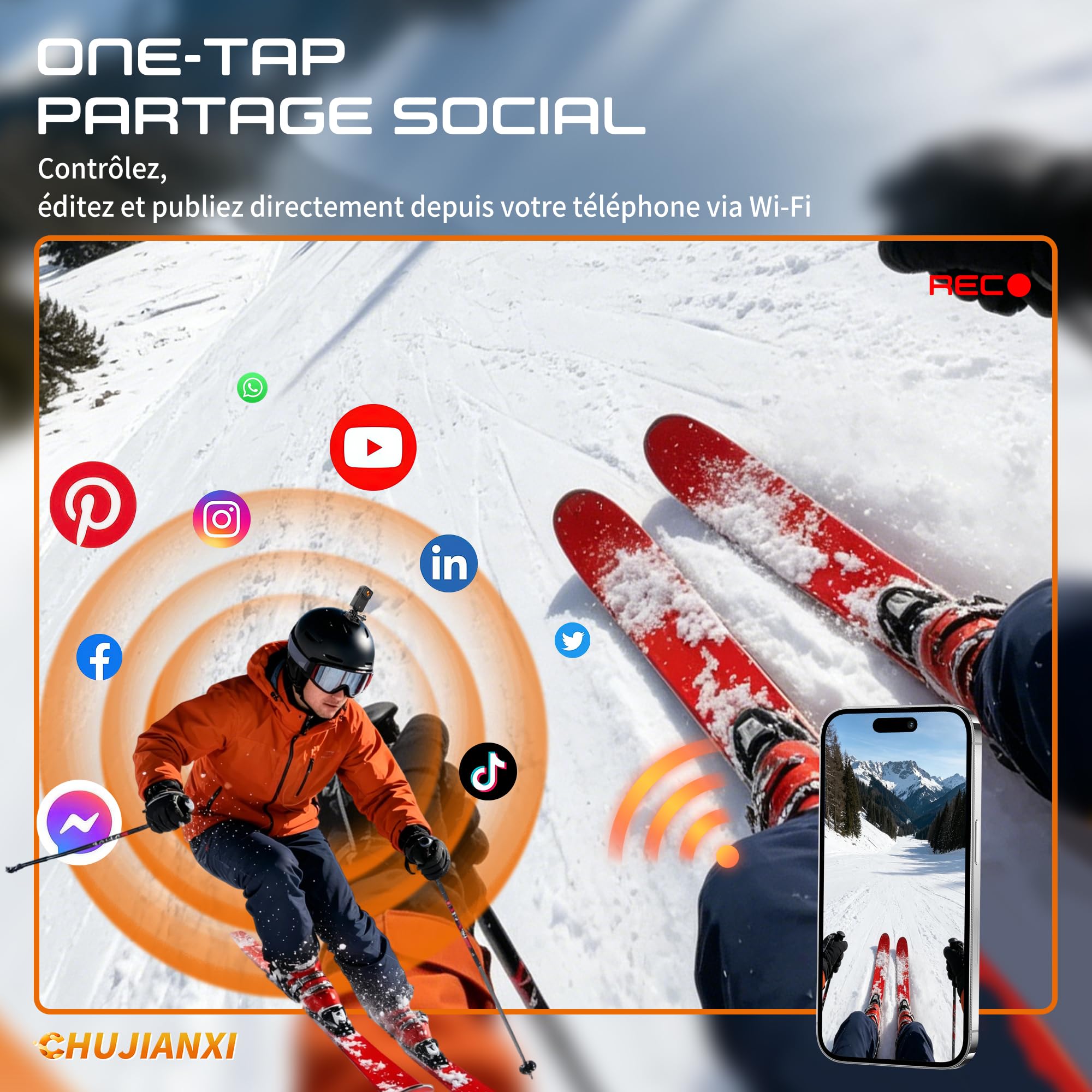 Mini Caméra d'action 4K, Caméra d'action WiFi Étanche | Action Cam Bodycam Magnétique, Mini Camera de Sport, Caméra POV Portable pour Casque Moto Vélo Équitation Ski Sport Running