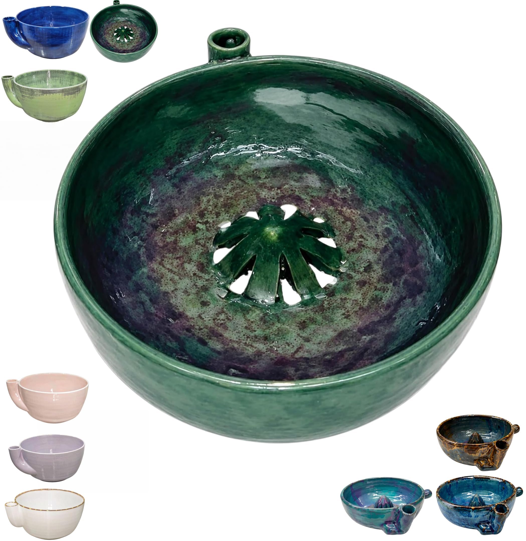 2026 Self-Spinning Berry Washing Bowl – Ceramic with Drain Holes, 360° Cleaning Swirl Colander, Center Cone Automatic Quick Rinse Washer for Berries, Vegetables, Serving (Green)