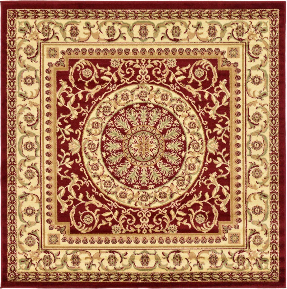 Unique Loom Versailles Collection Traditional Classic Medallion Floral Motif Area Rug (6' 0 x 6' 0 Square, Burgundy/ Ivory)