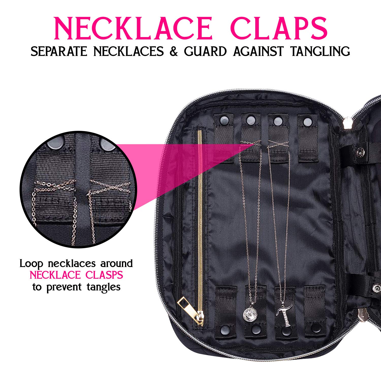 Ms. J Reise-Schmuck-Organizer, Reise-Schmuckaufbewahrung, Tragetaschen für Ohrringe, Halsketten, Ringe, Armbänder, Reise-Schmucketui, Schwarz