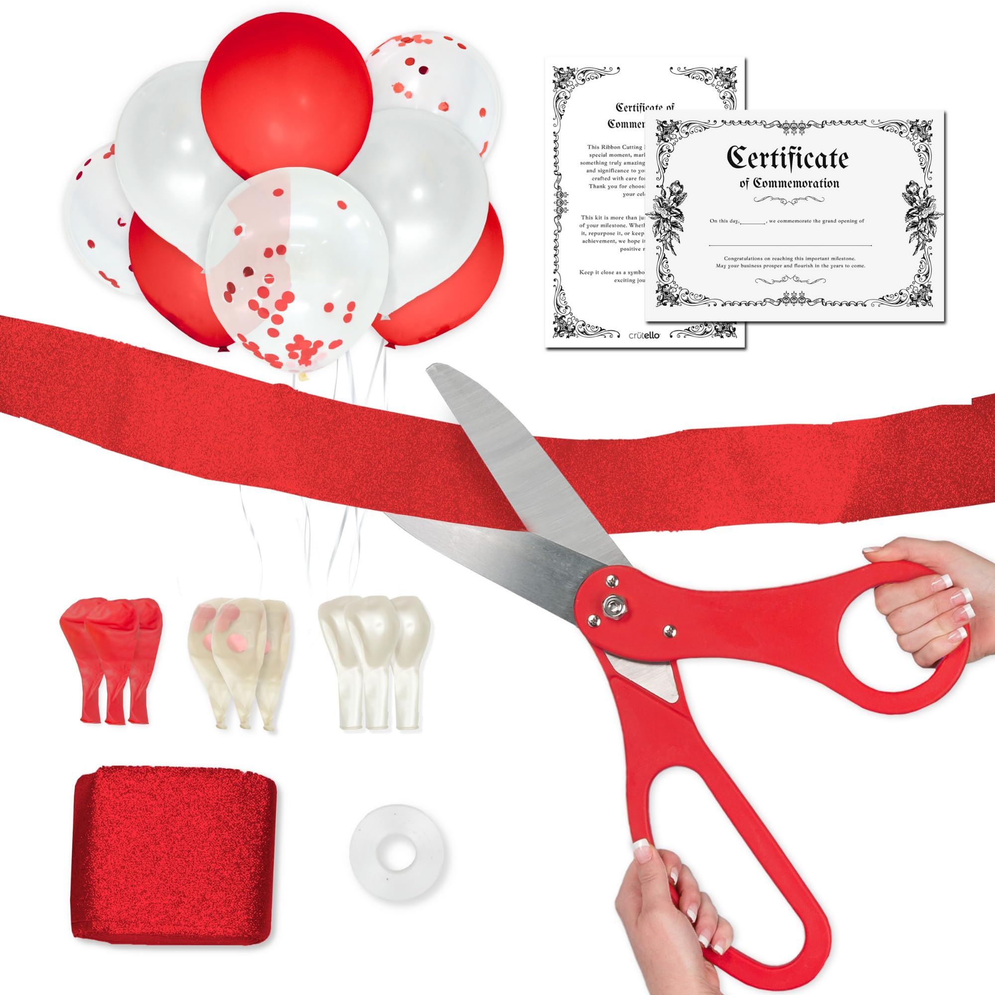 Crutello Ribbon Cutting Ceremony Kit - 20" Giant Red Scissors &amp; Ribbon