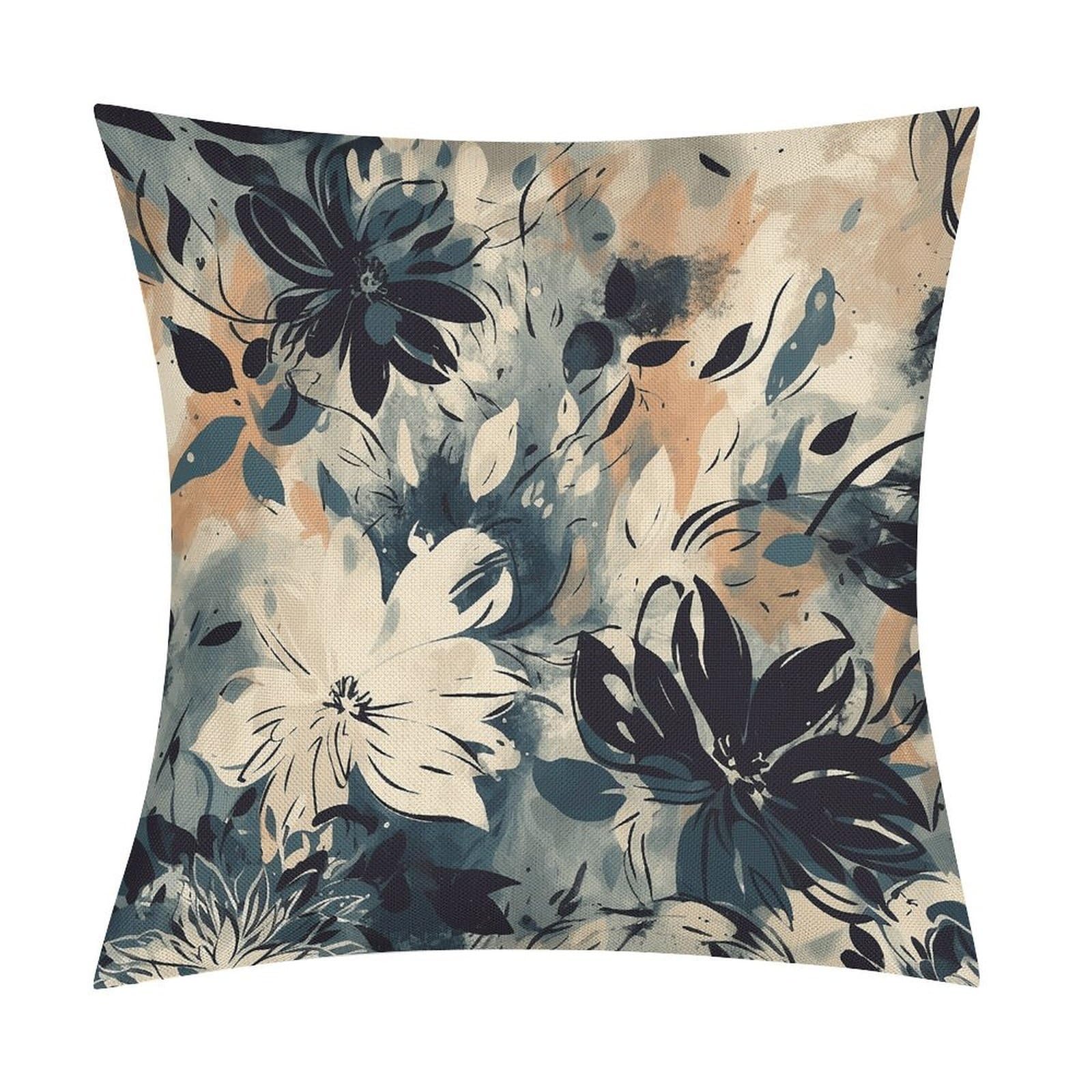 Fodpand Style Drawing Of Flowers Pillow Covers 18X18 Inch, Pillow Cases Boho Farmhouse, Throw Pillow Covers For Couch Sofa Bed Spring Home Decor