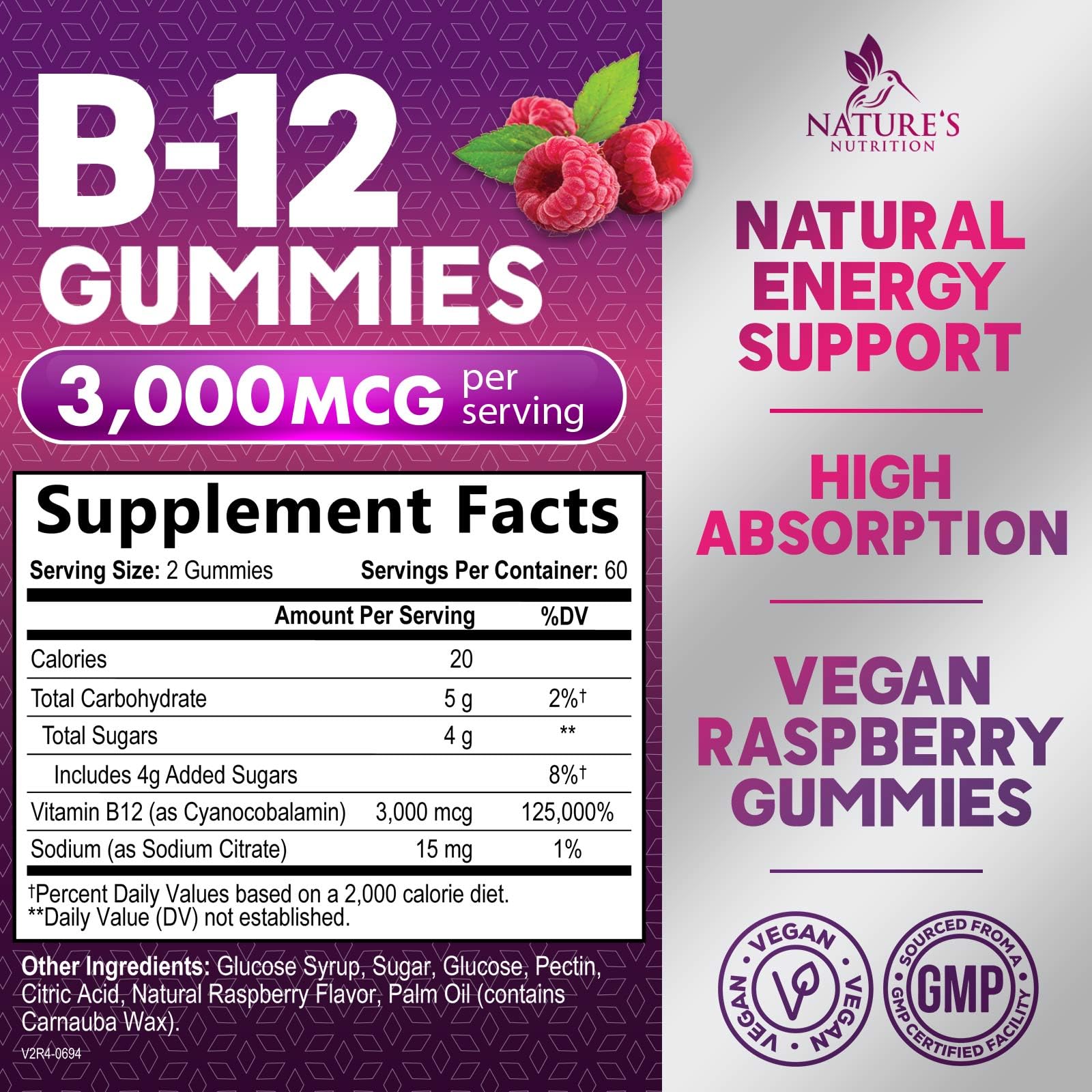Vitamin B12 Gummies 3000 mcg - 3X Strength Energy Gummies with Vitamin B12 - Metabolism & Immune Support - Vegan Energy B12 Gummy Supplement for Adults - Tasty Raspberry Flavor - 120 Gummy Vitamins — Amazon image 2