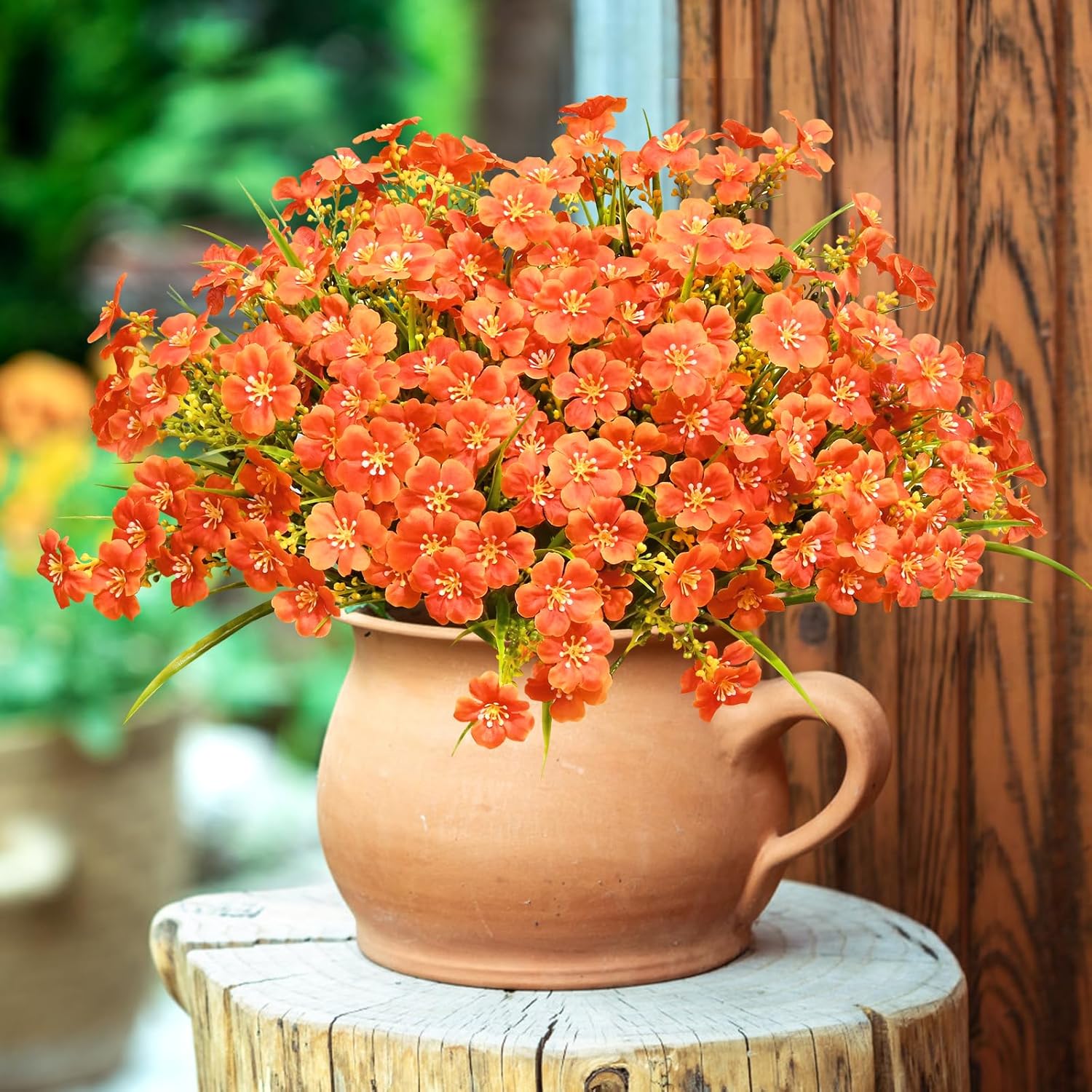 Waipfaru Artificial Mums for Outdoors, Fake Mums, 12 Bundles UV Resistant Artificial Fall Flowers for Outdoors, Faux Flowers for Outdoor Planters Patio Front Porch Window Yard Thanksgiving(Orange Red) - Image 2