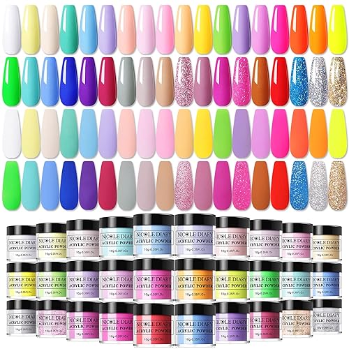 NICOLE DIARY Juego de polvos acrílicos de 36 colores, colección de polvo de uñas acrílico macarrón, serie de purpurina para extensión de manicura