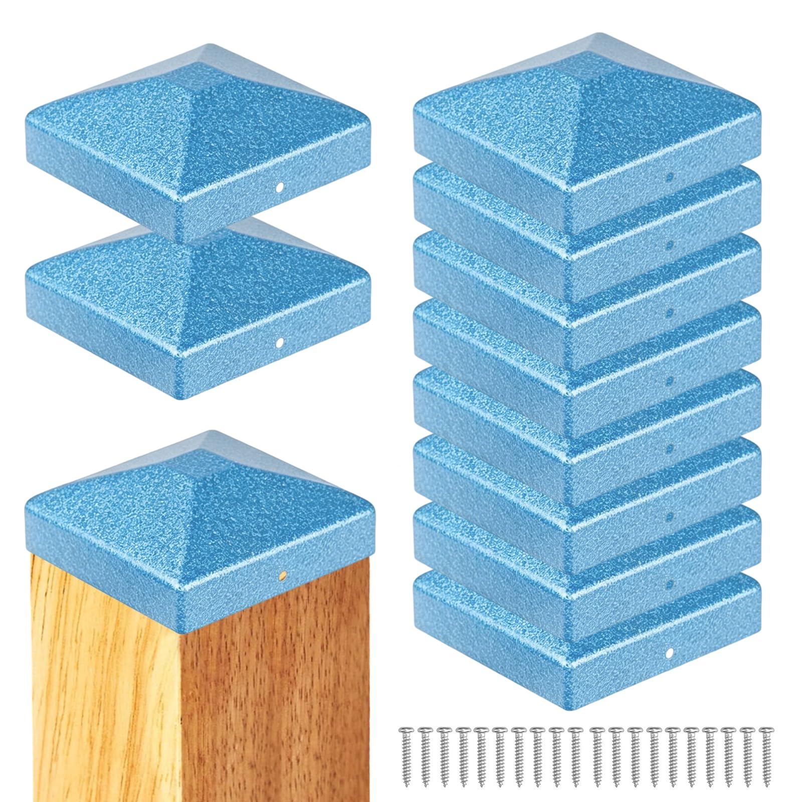 Husoue Silver Pack Of 10 Post Caps, 7 X 7 Cm, Post Caps, Fence Post Caps, Rustproof Galvanised Metal Post Cover With Screws, Square Fence Post Cap For Wooden Posts, Patio Pillar