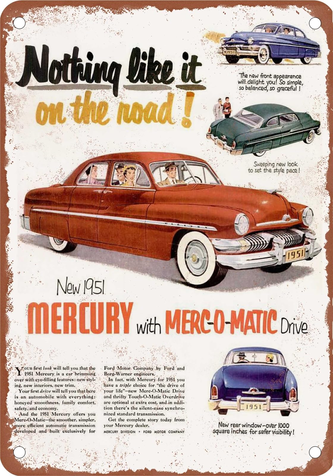 METAL SIGN - 1951 Mercury Vintage Ad 07 - Old Retro Rusty Look home decor