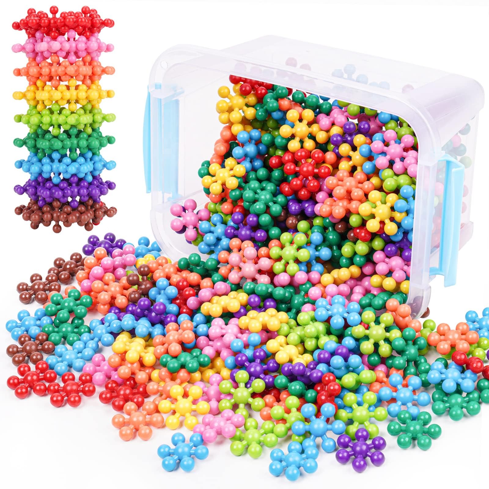 NiToy Snowflake Interlocking Building Block Educational Toy 300PCS for Kids Ages 3+, Multi-Color Solid Plastic Early Learning Creativity STEM Toy with Carrying Case Safe Material