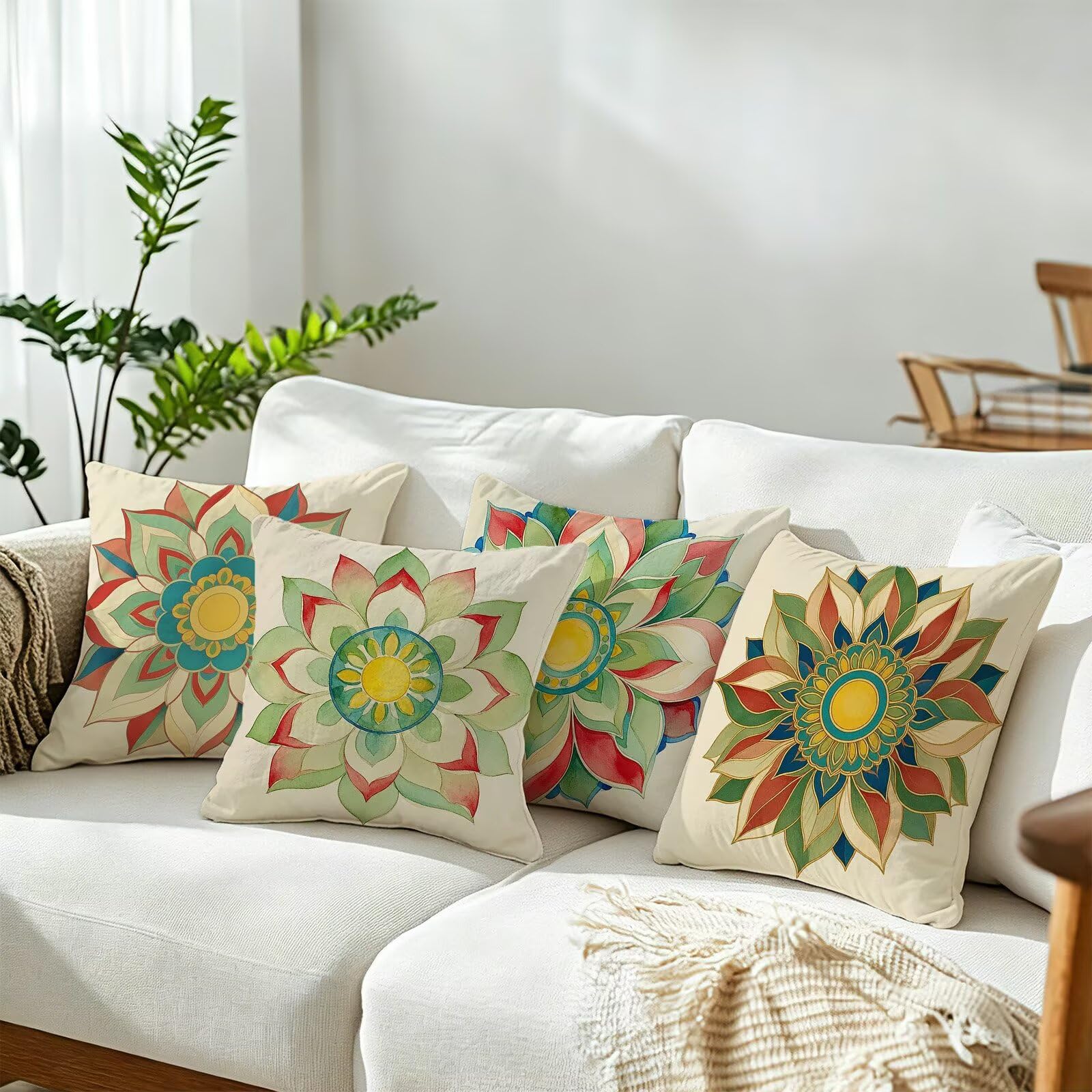Blu Federe Cuscini Divano 50x50cm, Cuscini da Esterno Set de 4, Cod-97 | Lin Copricuscini Decorativi Letto Arredo, per Letto, Soggiorno, Giardino, Esterno, Casa Decorazione Set di 4 Fiore