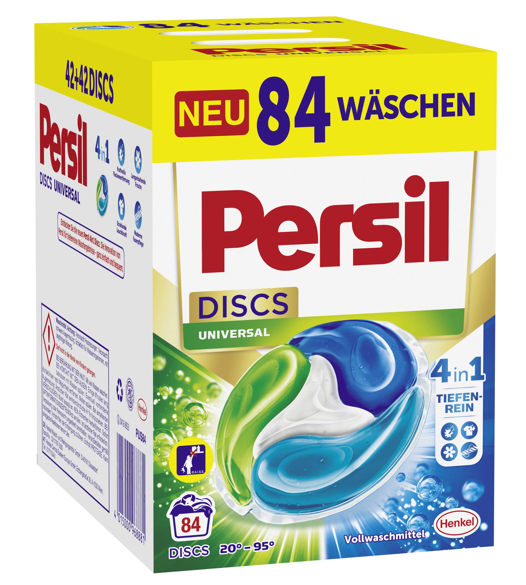 Persil 4in1 DISCS Universal Vollwaschmittel, Frisch, Flüssigkeit, 84 Waschladungen (2,1 kg)