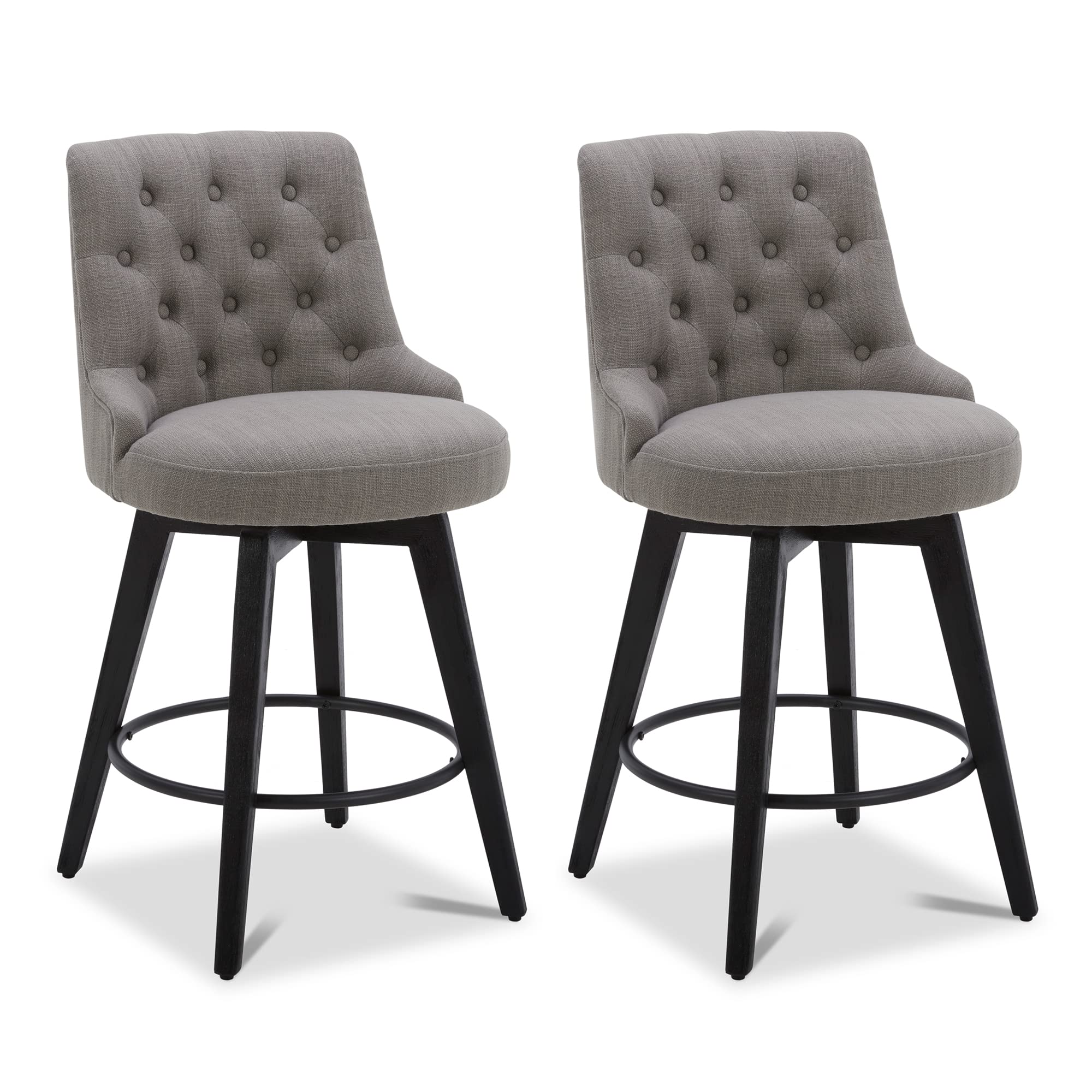 Watson & Whitely Modern Swivel Bar Stools, Performance Fabric Upholstered Counter Height Bar Stool with Back, Solid Wood Legs, 26