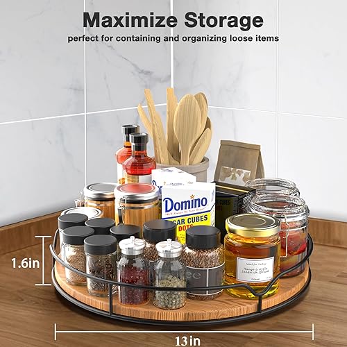Miniatura 2 de Lazy Susan - Organizador giratorio con alfombrilla antideslizante para gabinete, despensa, cocina, encimera, refrigerador, oficina, madera de pino,