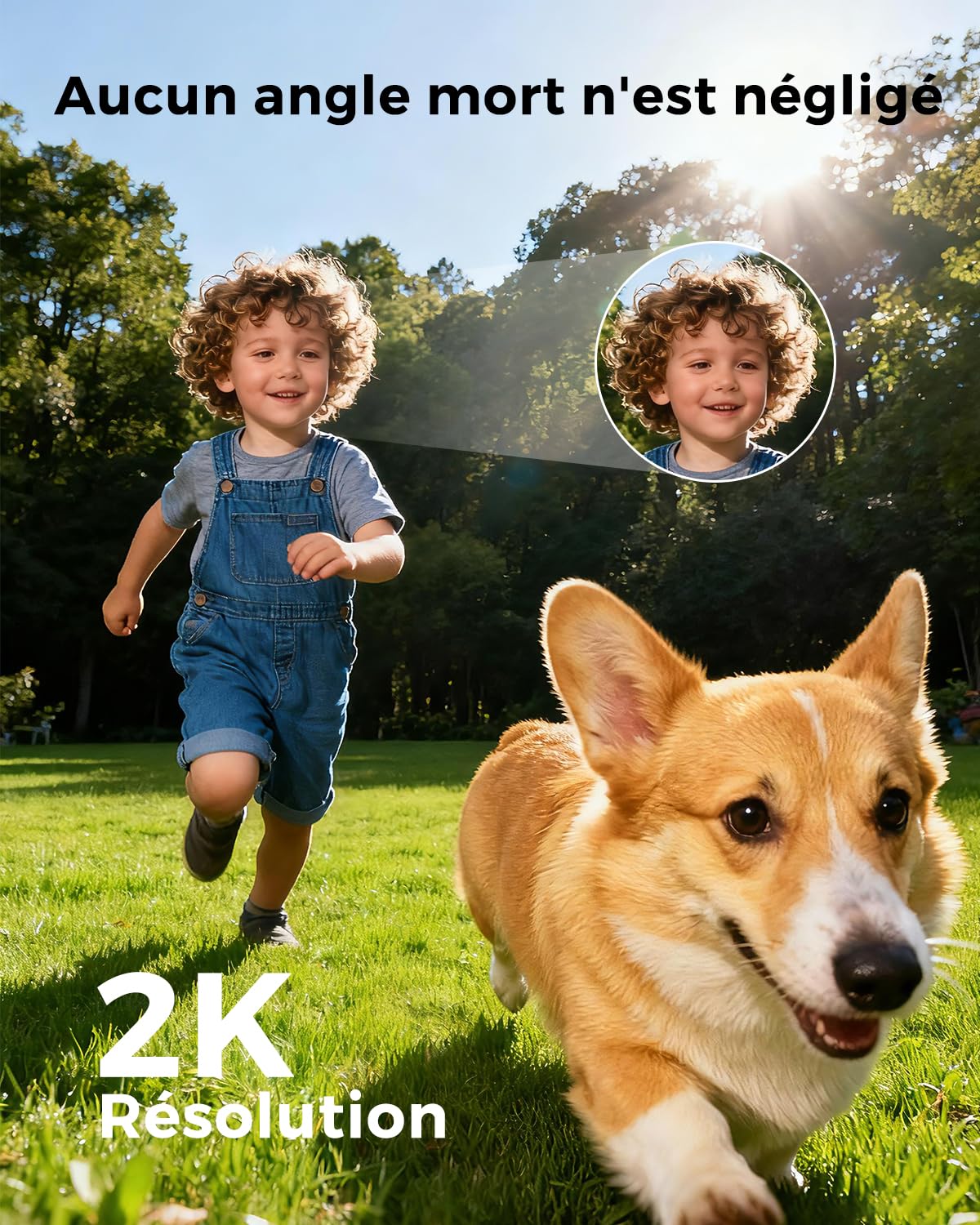 Reobiux 2K Camera Surveillance WiFi Exterieure, PTZ Outdoor IP Caméra Extérieur avec Double Objectif, Vision Nocturne Couleur, Détection de Mouvement, Audio Bidirectionnel, Stockage SD/Cloud, IP66