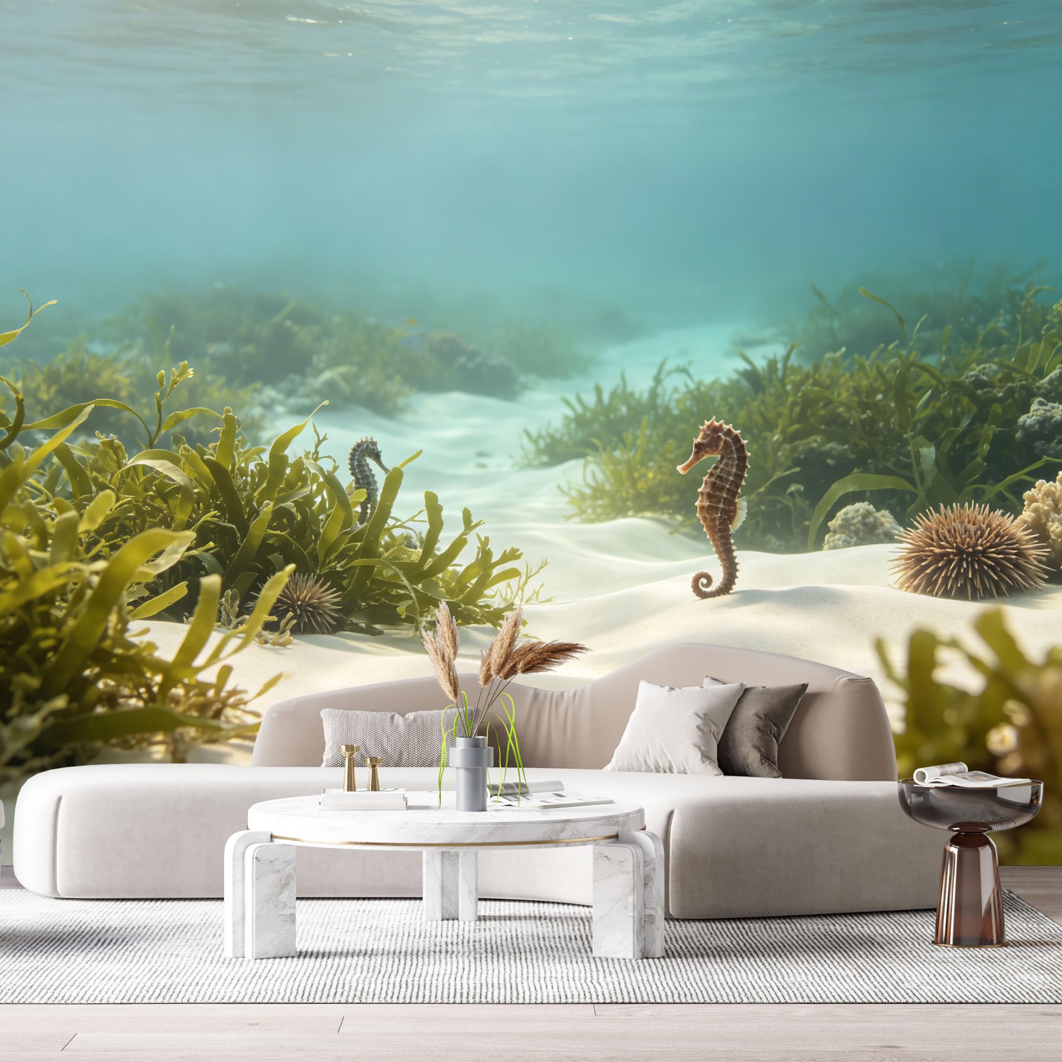 Custom Size Wall Murals Ocean Marine Seahorse Underwater Sand SelfAdhesiveWall Fabric Removable Wallpaper Wall Decor for Living Room Bedroom Bathroom